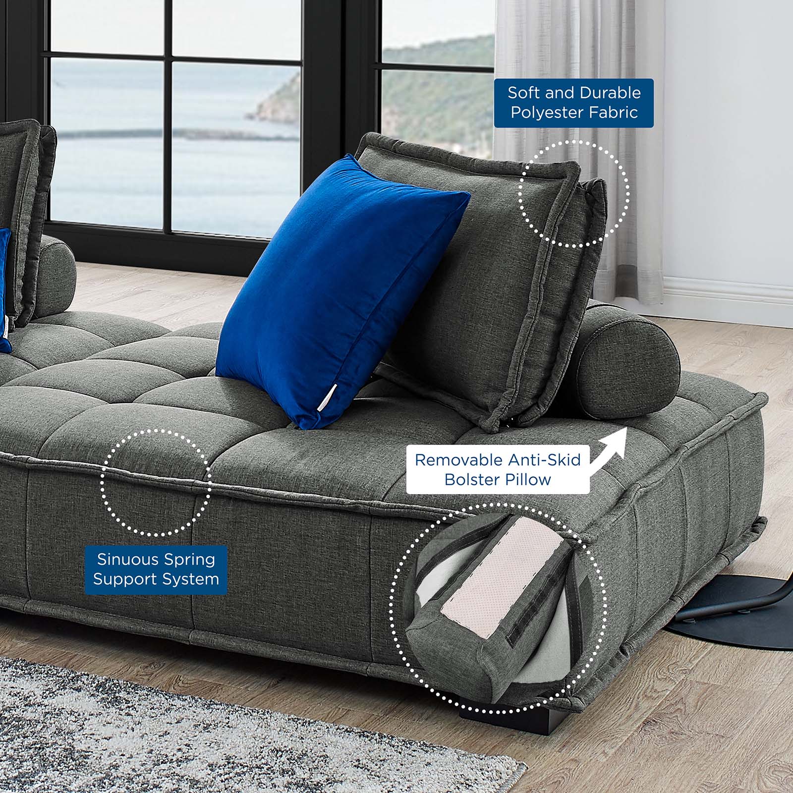 Modway Saunter Tufted Fabric Fabric 3-Piece Sofa | Sofas | Modishstore-23