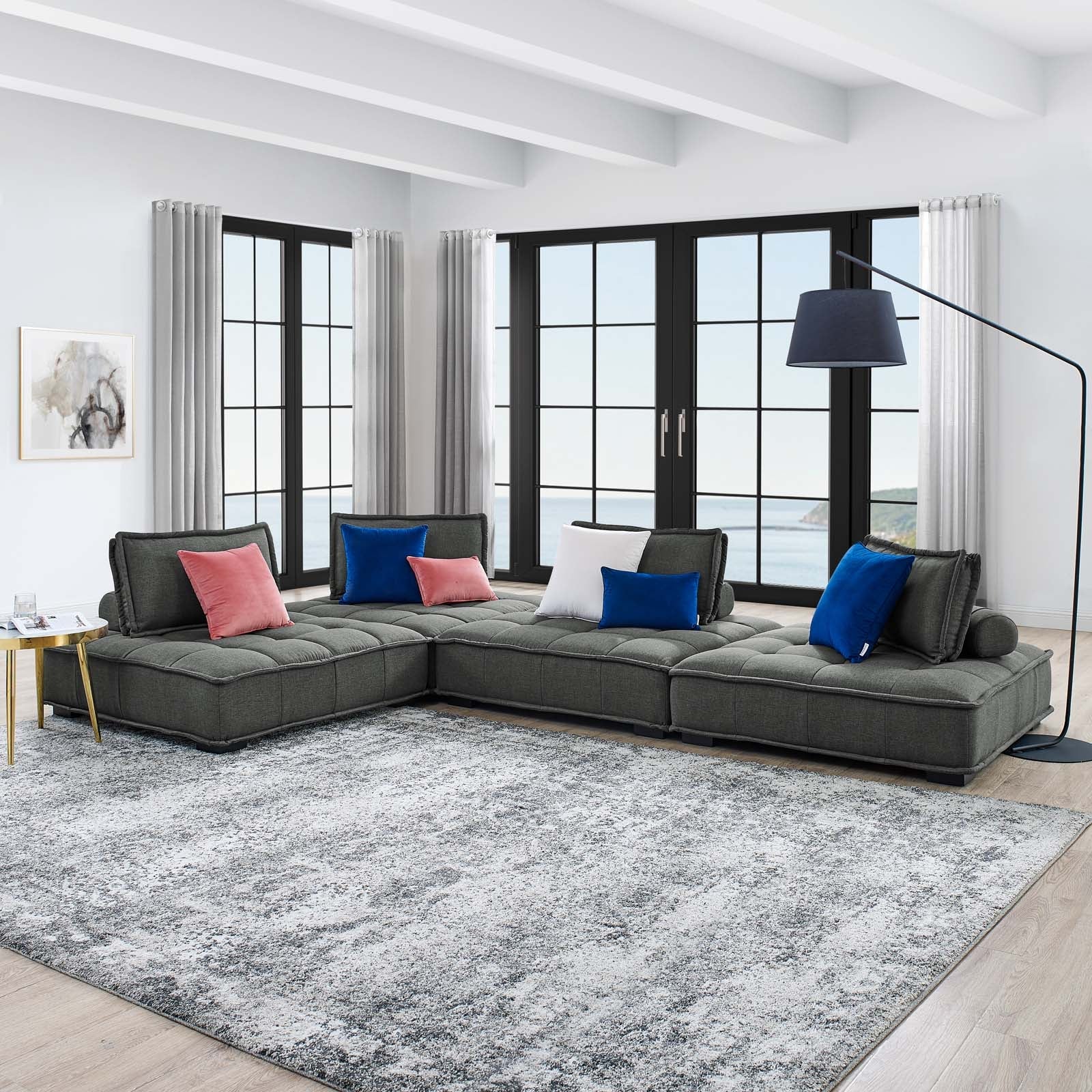 Modway Saunter Tufted Fabric Fabric 4-Piece Sectional Sofa | Sofas | Modishstore-17