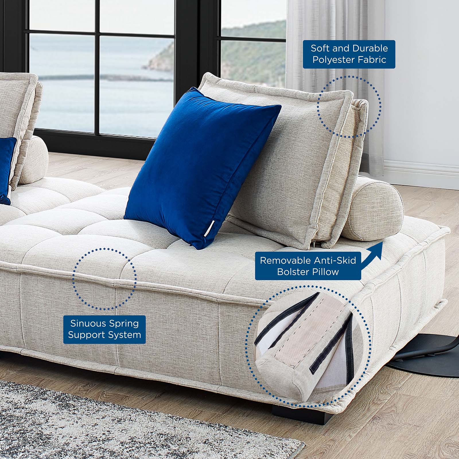Modway Saunter Tufted Fabric Fabric 5-Piece Sectional Sofa | Sofas | Modishstore-14
