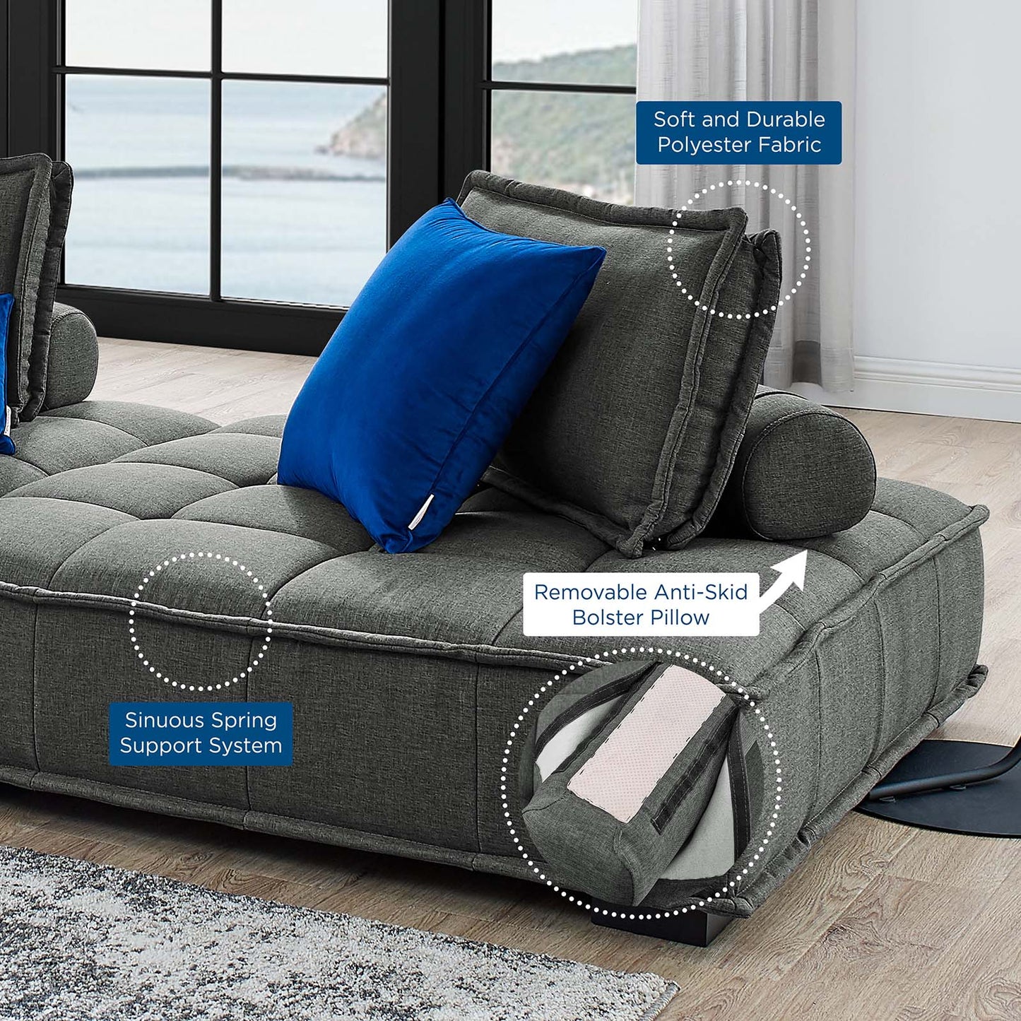 Modway Saunter Tufted Fabric Fabric 5-Piece Sectional Sofa | Sofas | Modishstore-21