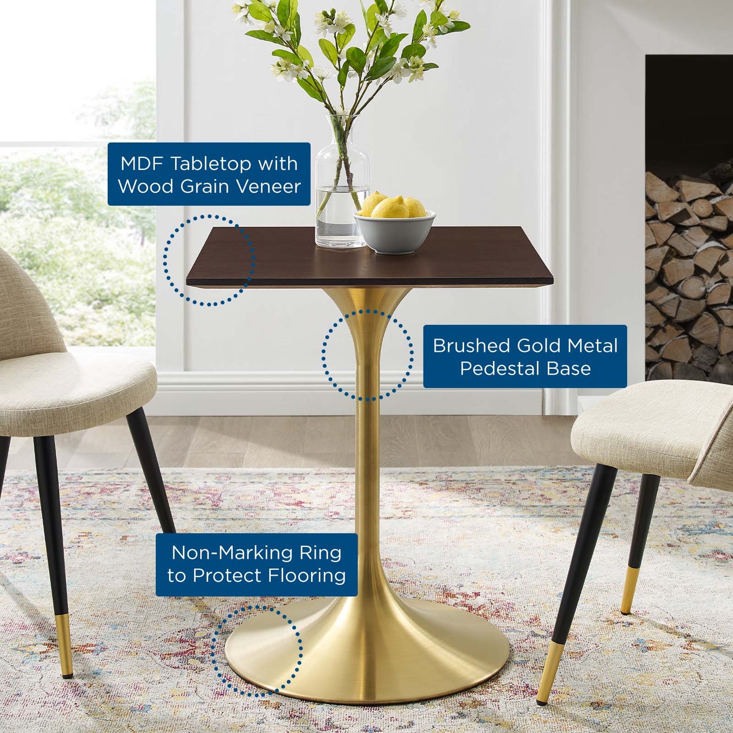 Modway Lippa 24" Square Wood Dining Table | Dining Tables | Modishstore-5
