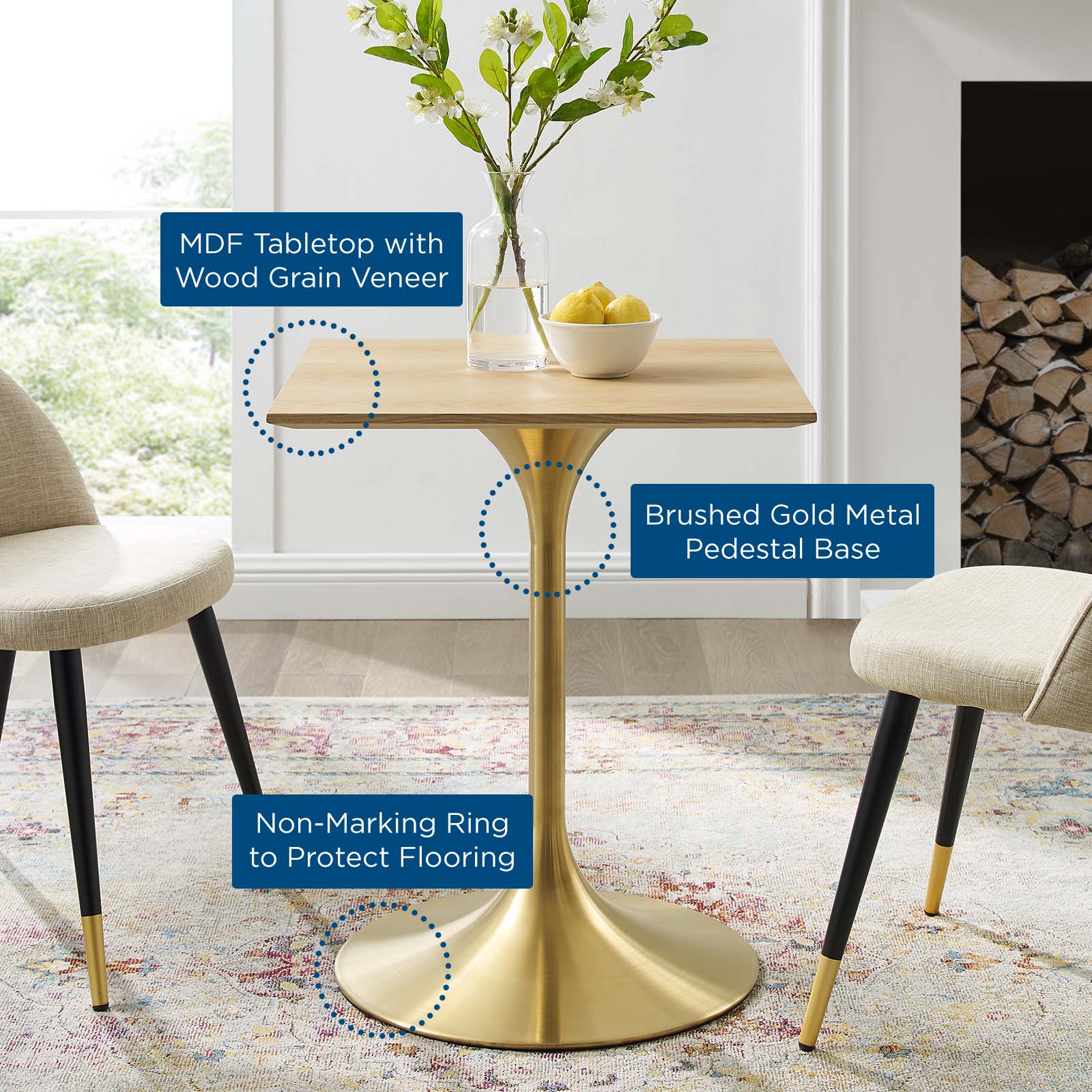 Modway Lippa 24" Square Wood Dining Table | Dining Tables | Modishstore-5