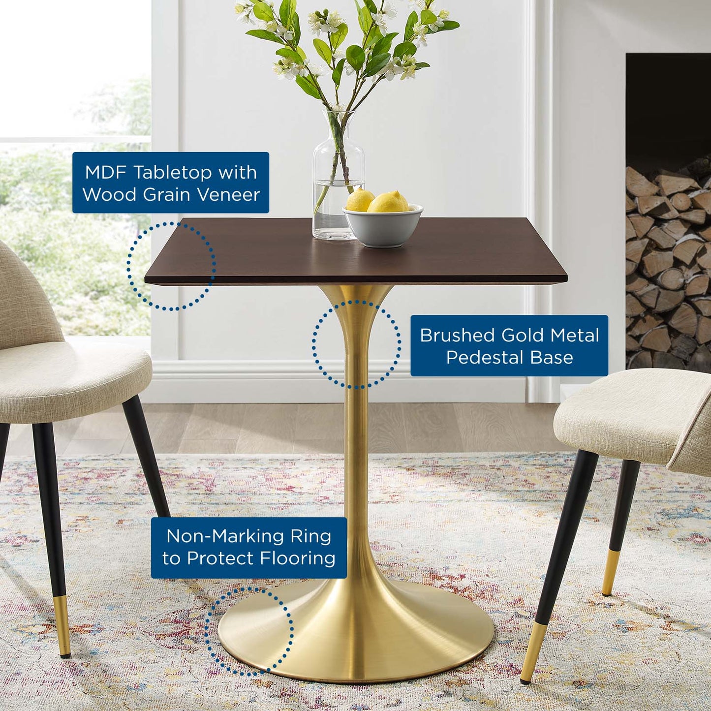 Modway Lippa 28" Square Wood Dining Table | Dining Tables | Modishstore-5