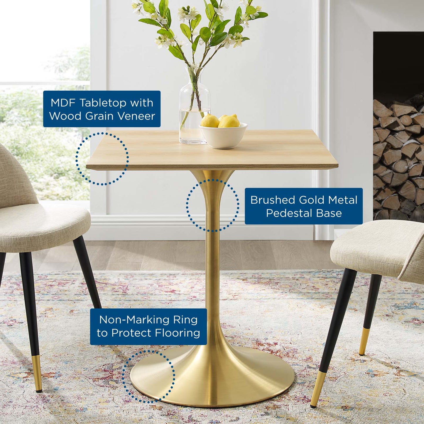 Modway Lippa 28" Square Wood Dining Table | Dining Tables | Modishstore-5