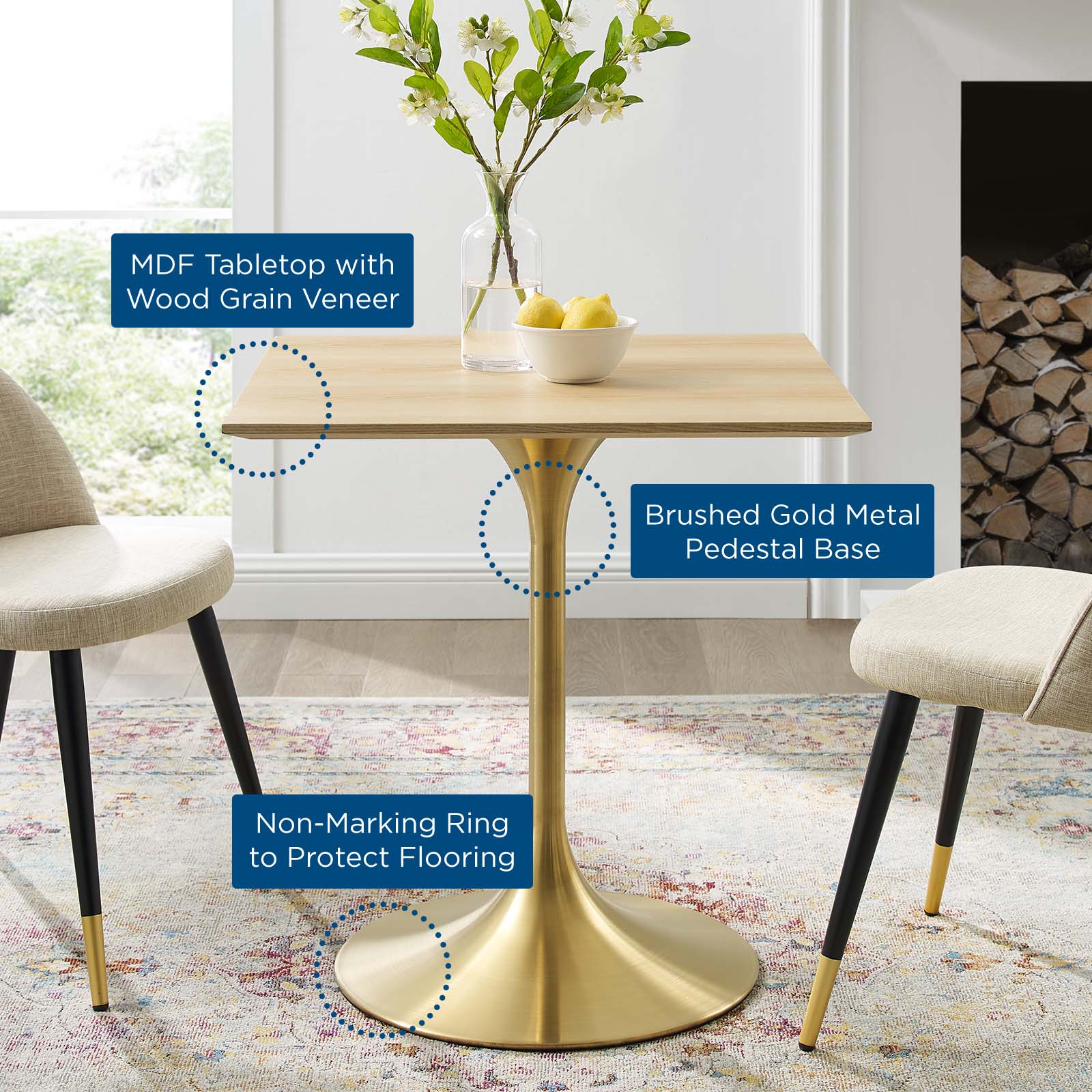 Modway Lippa 28" Square Wood Dining Table | Dining Tables | Modishstore-5