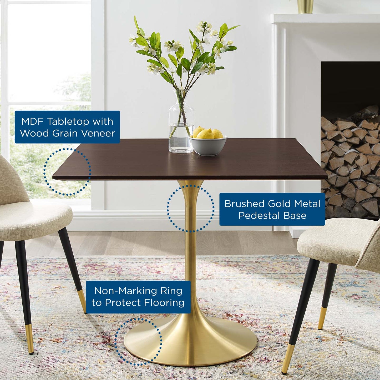 Modway Lippa 36" Square Wood Dining Table | Dining Tables | Modishstore-5