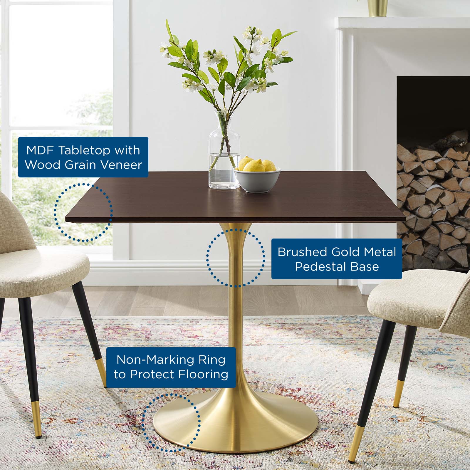 Modway Lippa 36" Square Wood Dining Table | Dining Tables | Modishstore-5