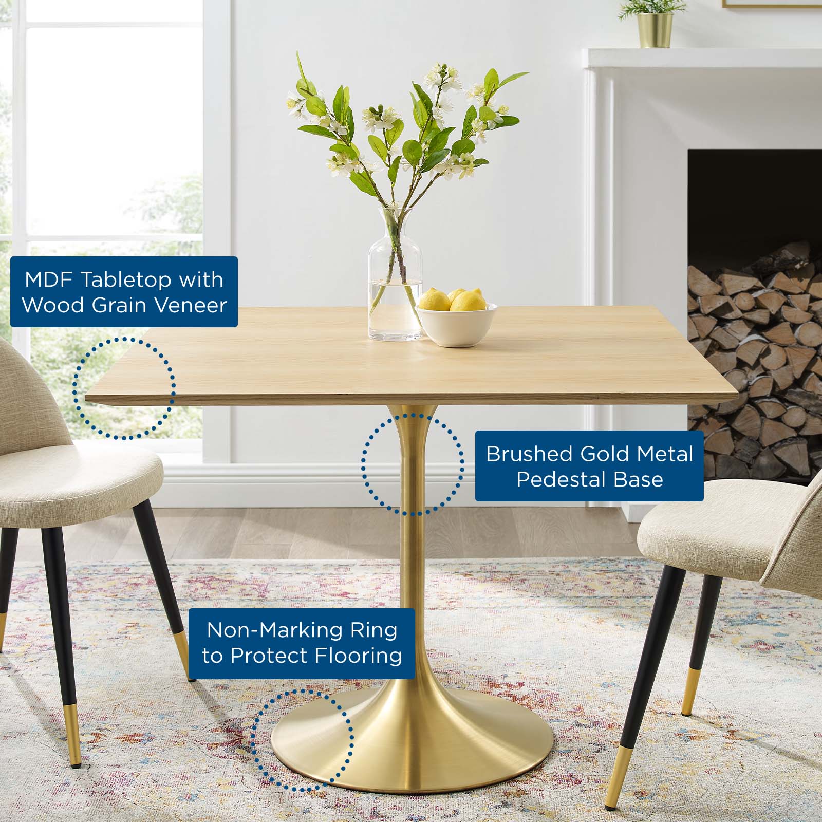 Modway Lippa 36" Square Wood Dining Table | Dining Tables | Modishstore-5