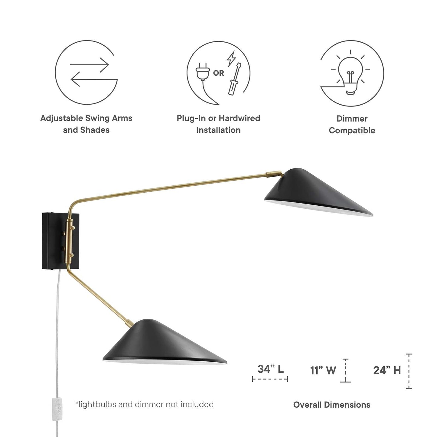 Modway Journey 2-Light Swing Arm Wall Sconce | Wall Lamps | Modishstore-7