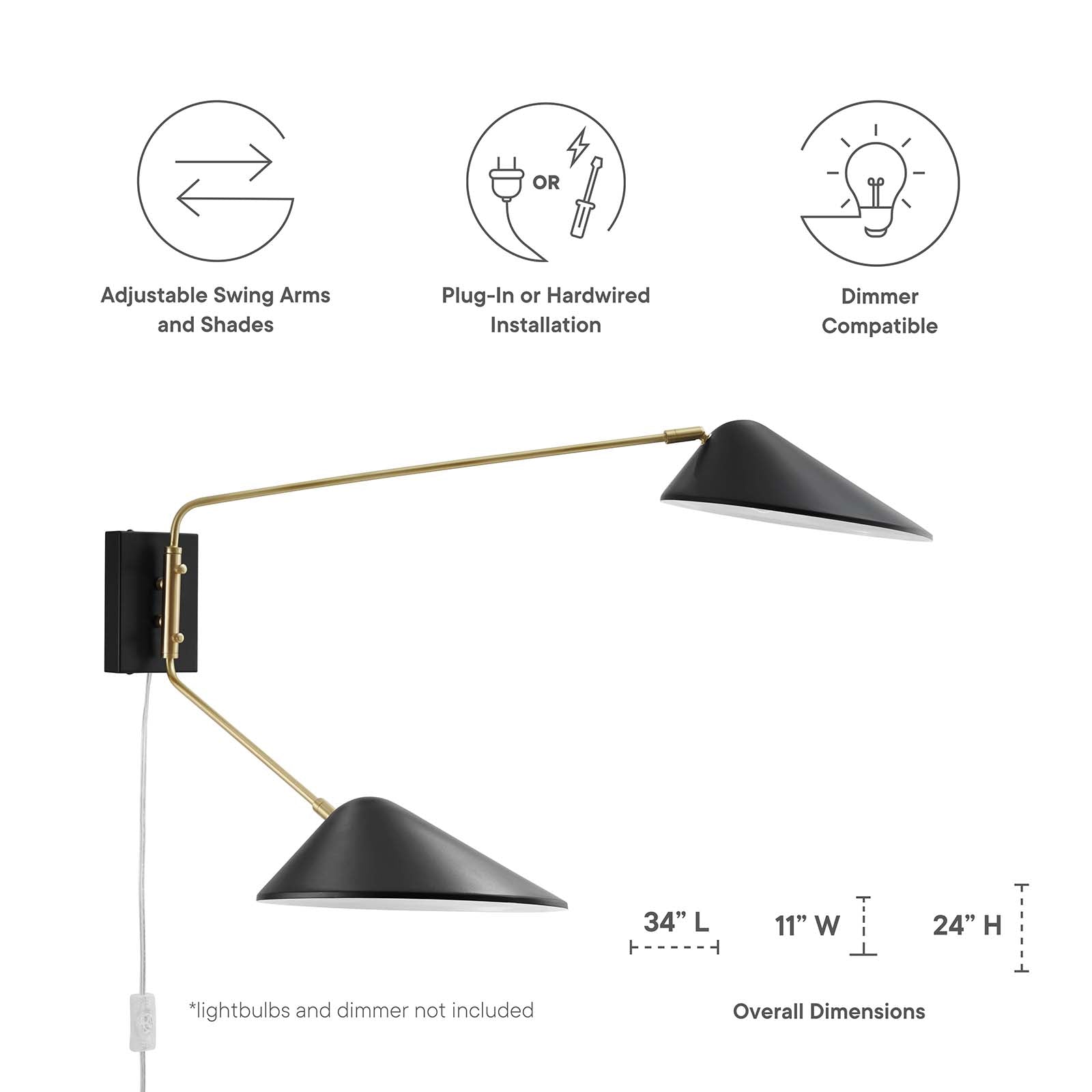 Modway Journey 2-Light Swing Arm Wall Sconce | Wall Lamps | Modishstore-7