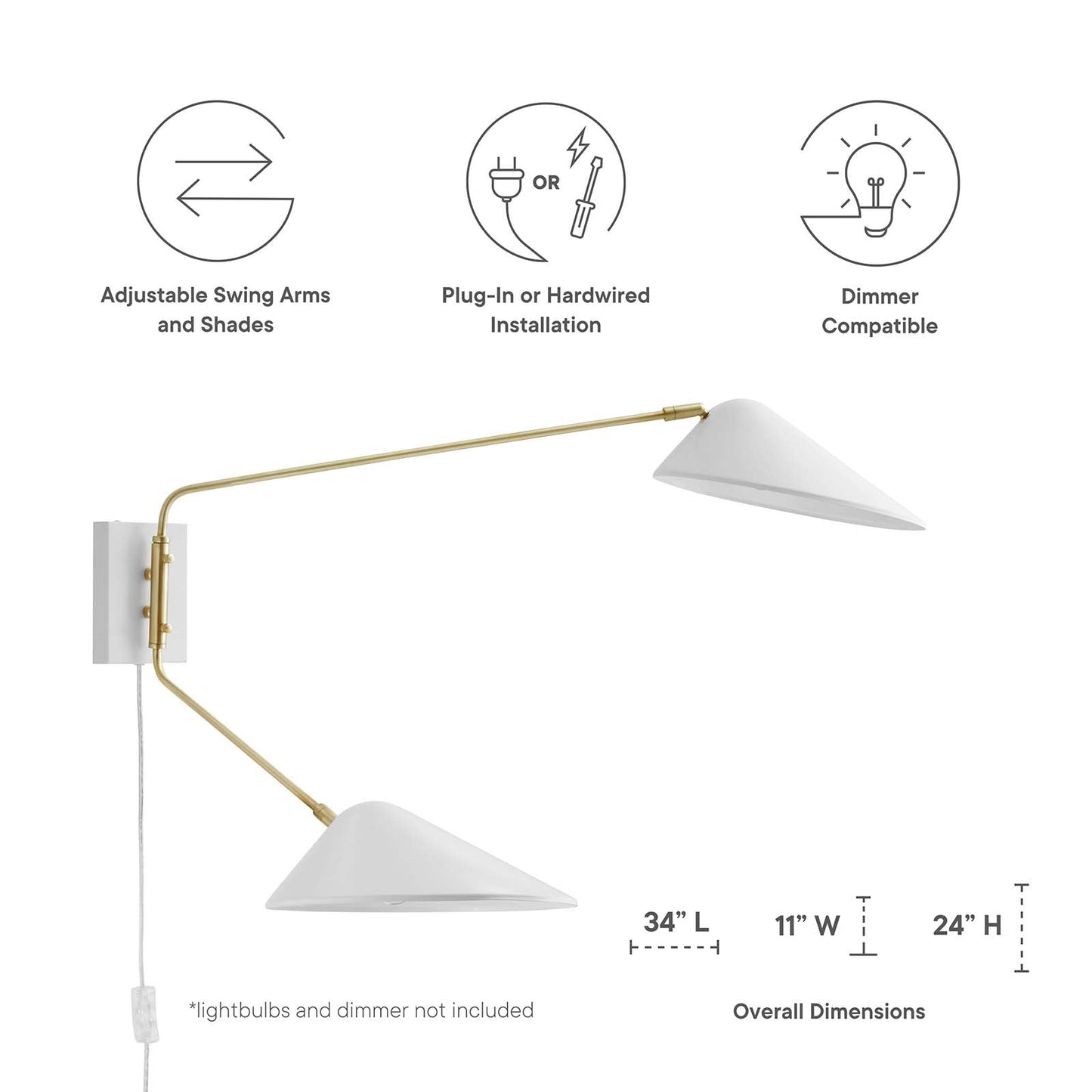 Modway Journey 2-Light Swing Arm Wall Sconce | Wall Lamps | Modishstore-14