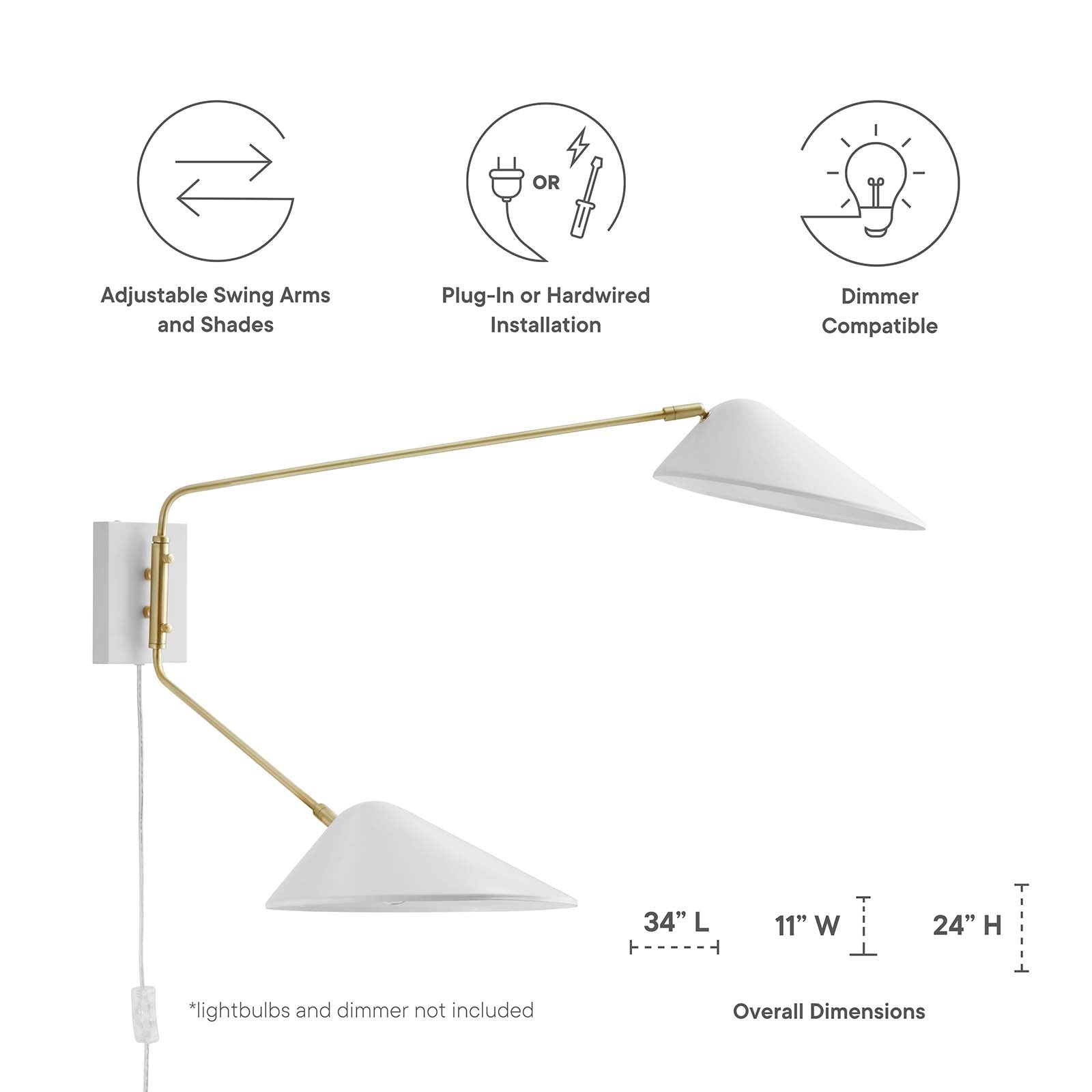 Modway Journey 2-Light Swing Arm Wall Sconce | Wall Lamps | Modishstore-14