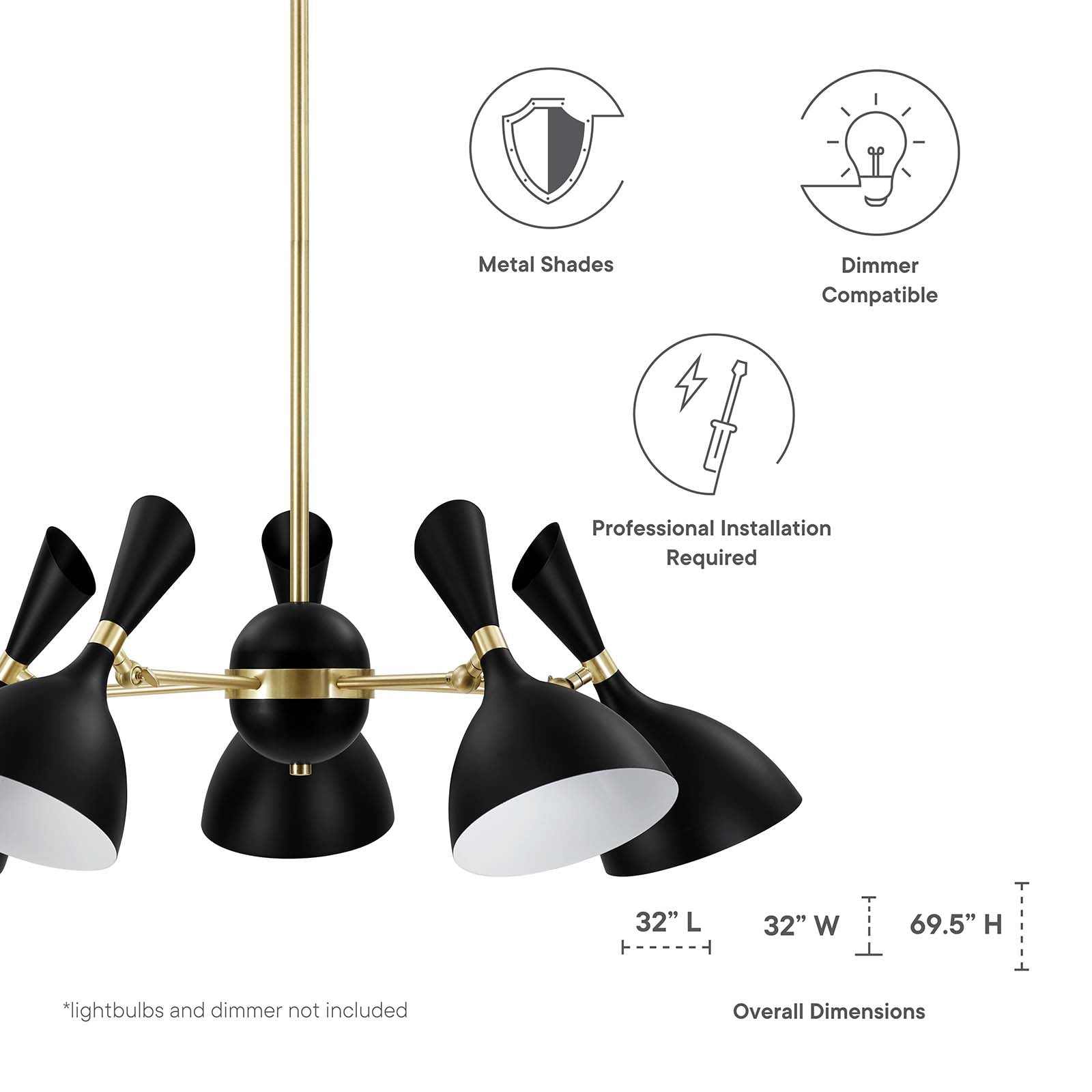 Modway Declare 5-Light 6" Arm Pendant | Pendant Lamps | 