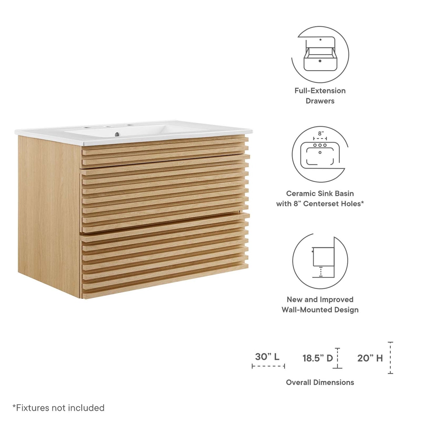 Modway Render 30" Wall-Mount Bathroom Vanity | Bathroom Accessories | Modishstore-22
