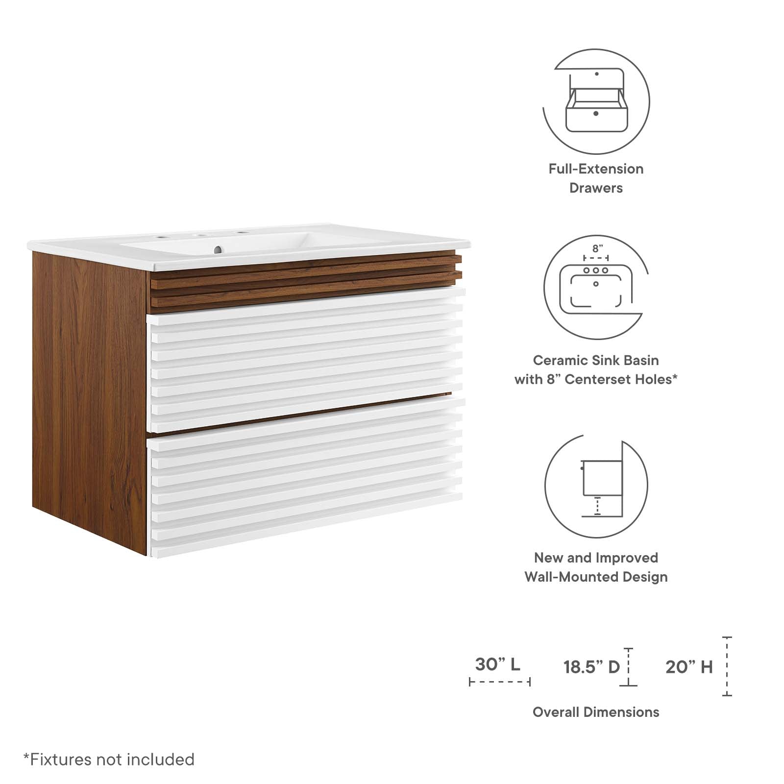 Modway Render 30" Wall-Mount Bathroom Vanity | Bathroom Accessories | Modishstore-31