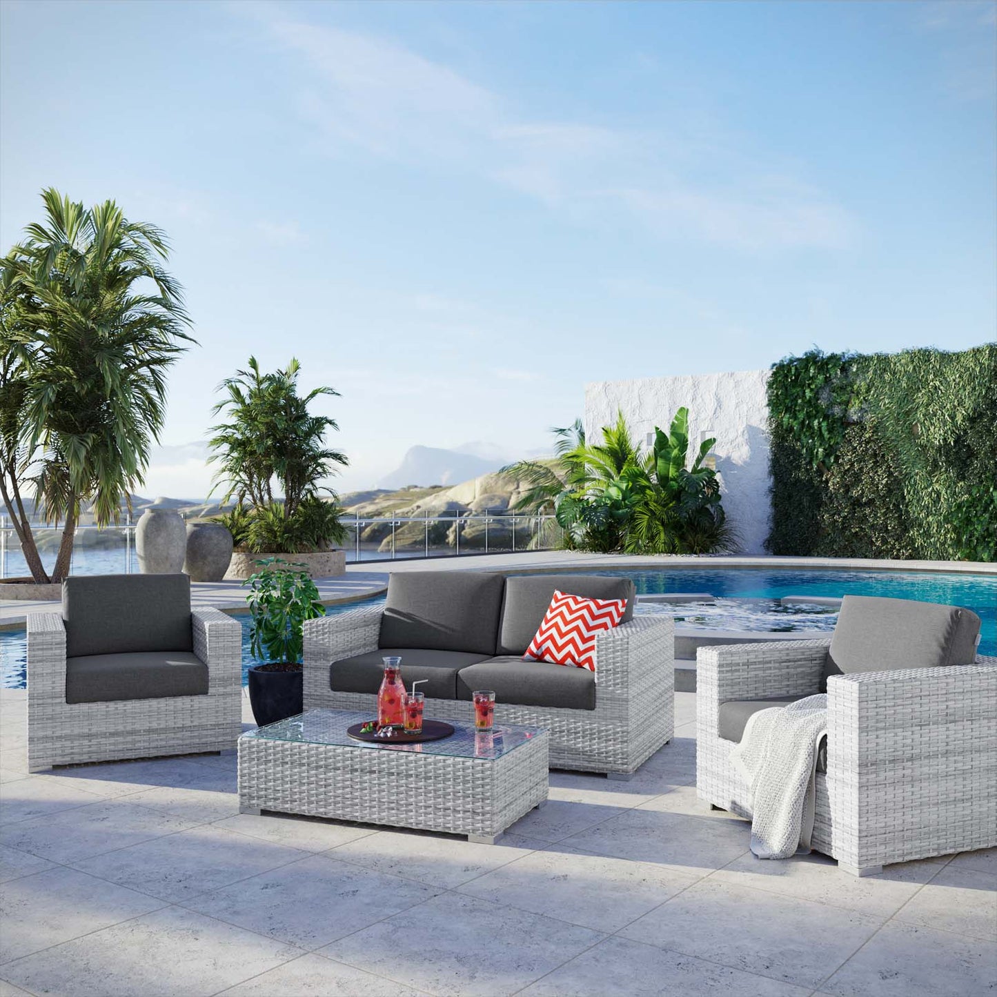 Modway Convene 4-Piece Outdoor Patio Set | Outdoor Sofas, Loveseats & Sectionals