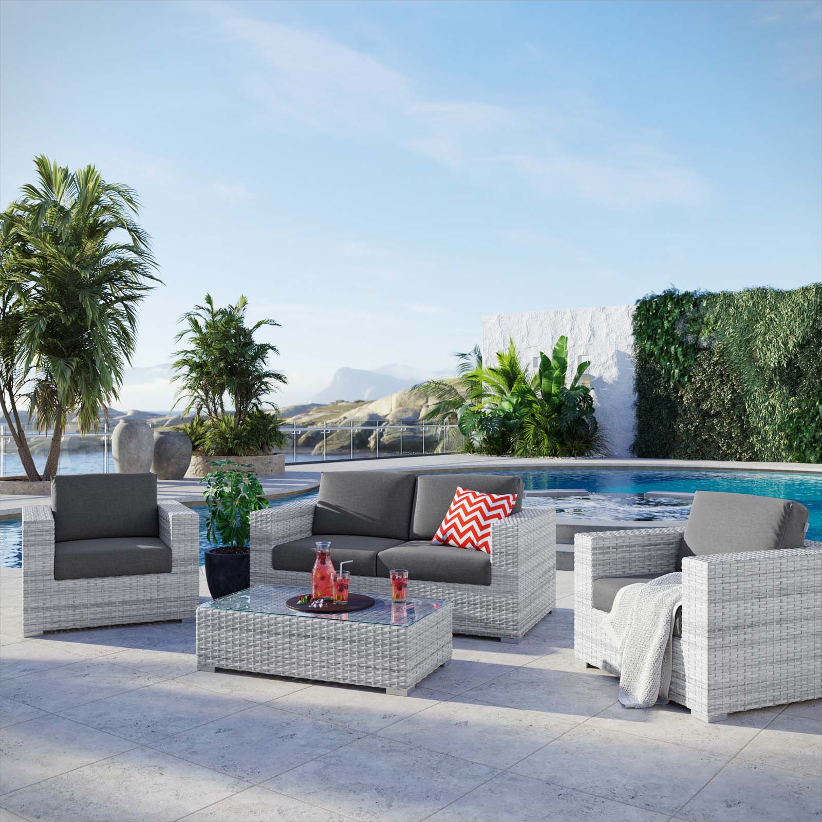 Modway Convene 4-Piece Outdoor Patio Set | Outdoor Sofas, Loveseats & Sectionals