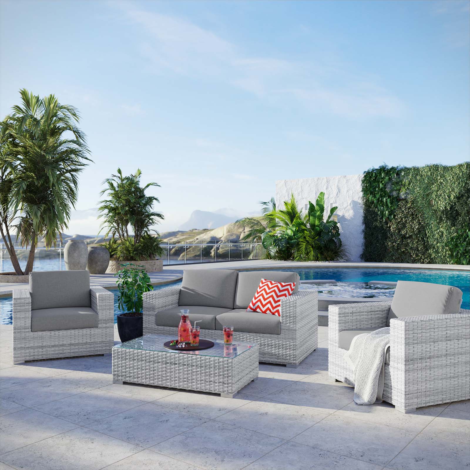 Modway Convene 4-Piece Outdoor Patio Set | Outdoor Sofas, Loveseats & Sectionals | 