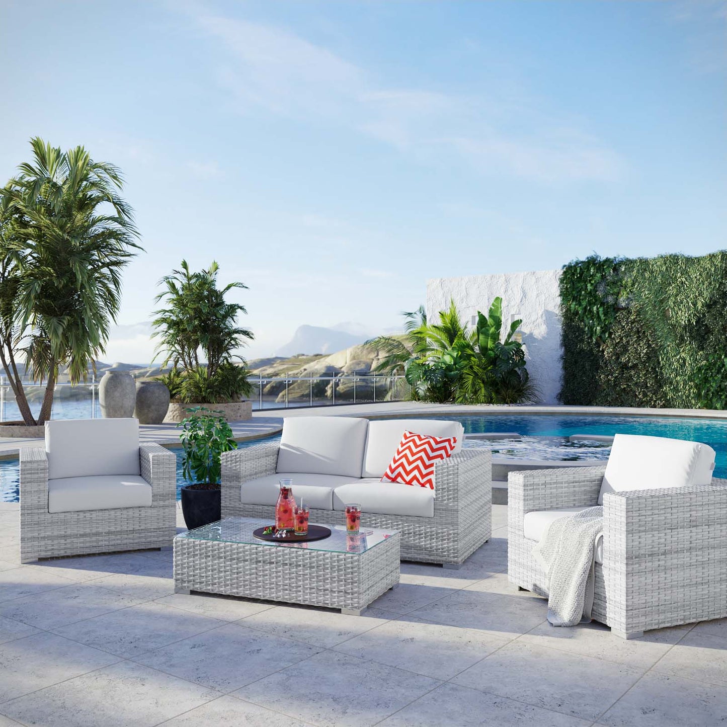 Modway Convene 4-Piece Outdoor Patio Set | Outdoor Sofas, Loveseats & Sectionals | 