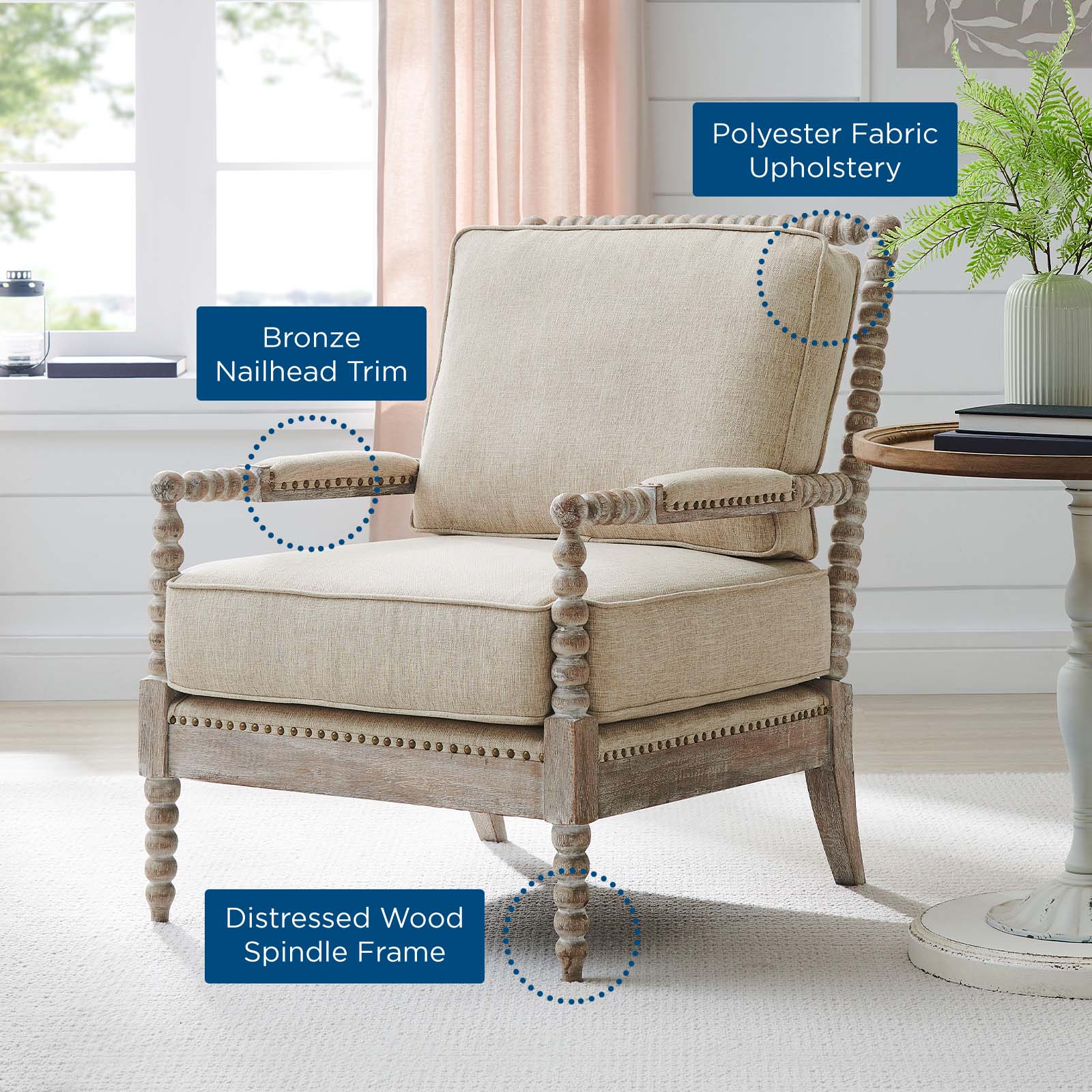 Revel Fabric Upholstered Upholstered Fabric Armchair By Modway - EEI-5452-NAT-BEI | Armchairs |  Modishstore - 8