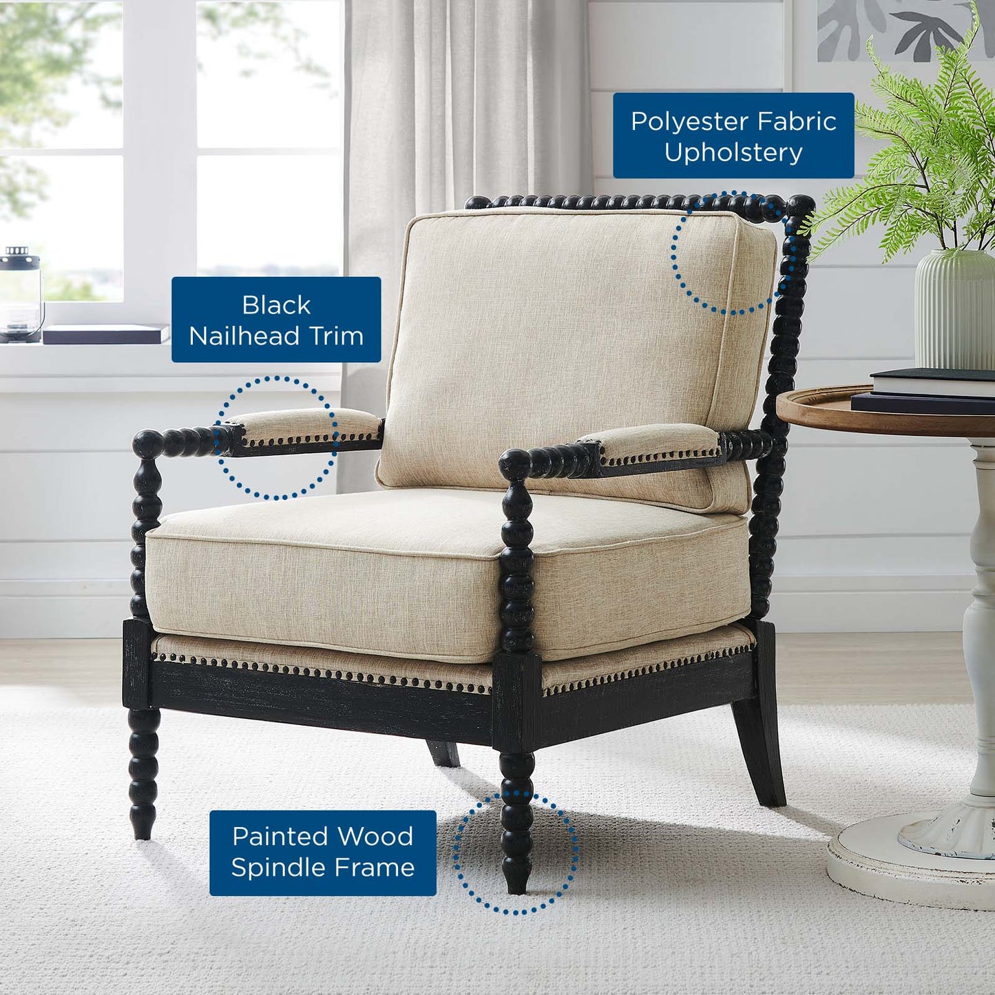 Revel Fabric Upholstered Upholstered Fabric Armchair By Modway - EEI-5453-BLK-BEI | Armchairs |  Modishstore - 8