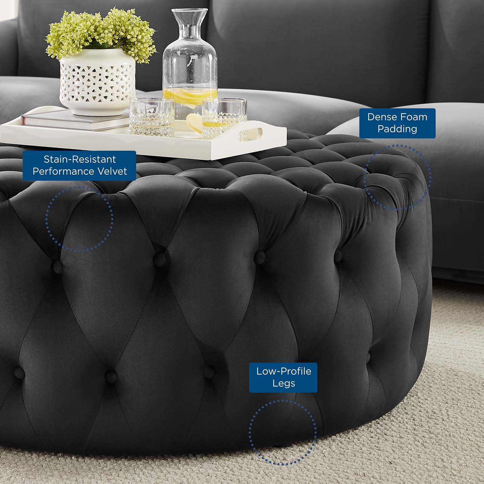 Amour Tufted Button Large Round Performance Velvet Ottoman By Modway | Ottomans | 
