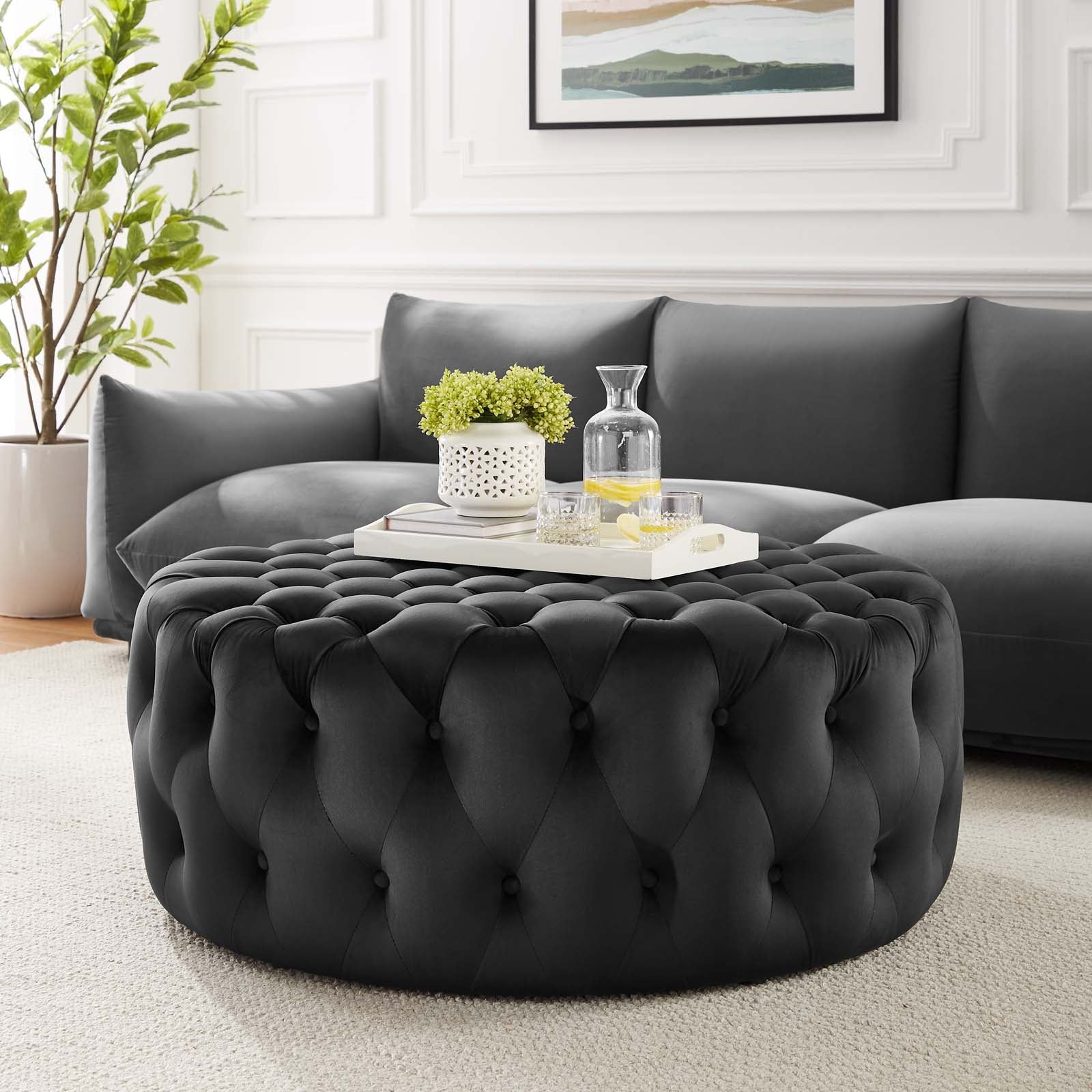 Amour Tufted Button Large Round Performance Velvet Ottoman By Modway | Ottomans