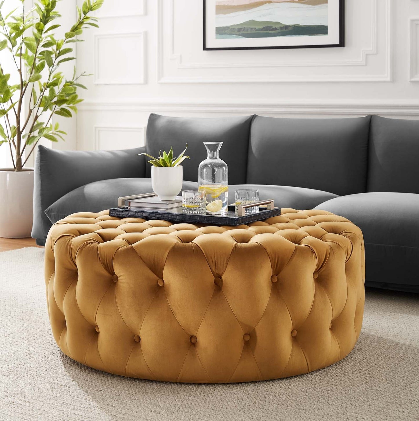 Amour Tufted Button Large Round Performance Velvet Ottoman By Modway | Ottomans | 