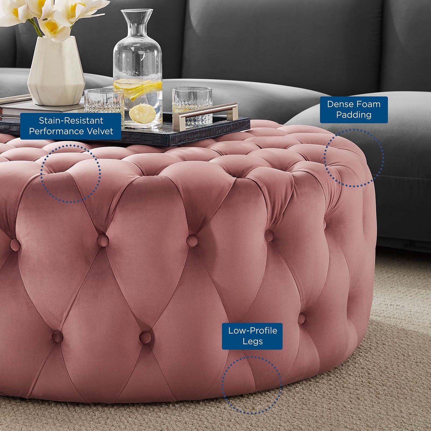 Amour Tufted Button Large Round Performance Velvet Ottoman By Modway | Ottomans | 
