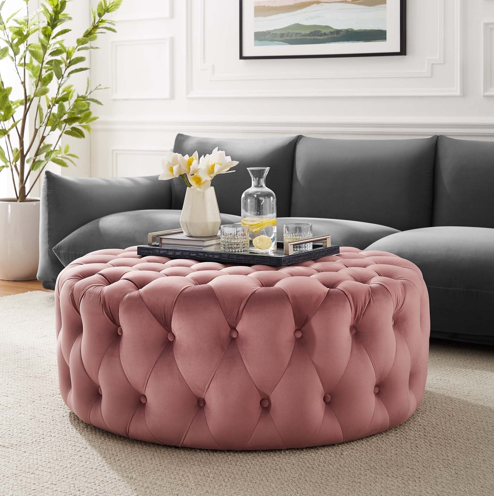 Amour Tufted Button Large Round Performance Velvet Ottoman By Modway | Ottomans | 