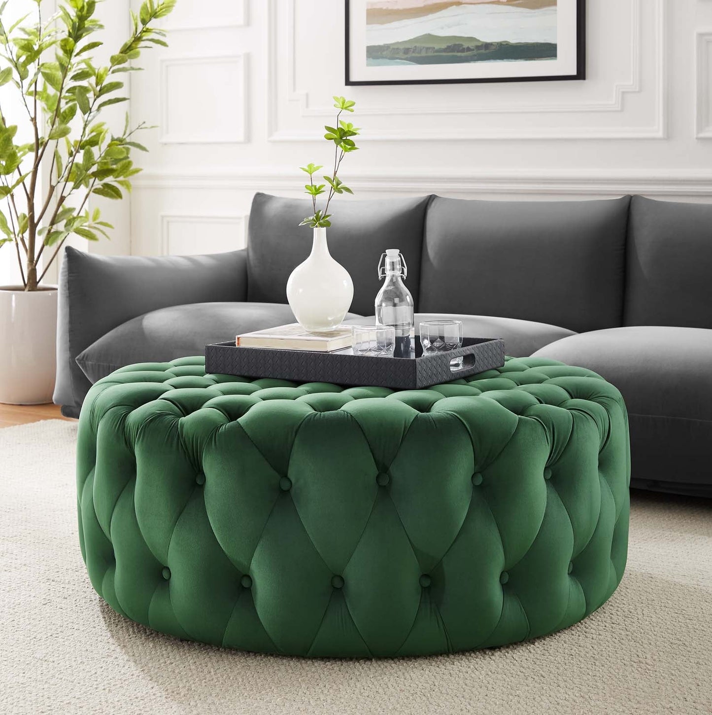Amour Tufted Button Large Round Performance Velvet Ottoman By Modway | Ottomans | 
