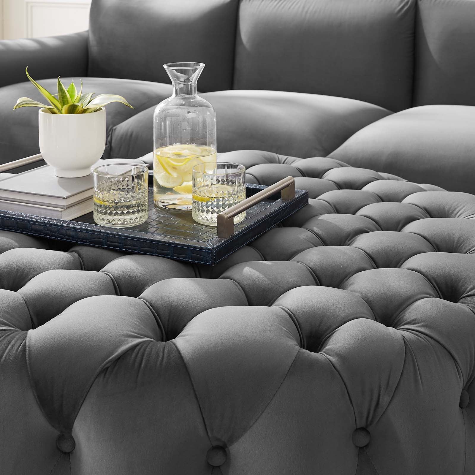 Amour Tufted Button Large Round Performance Velvet Ottoman By Modway | Ottomans | 