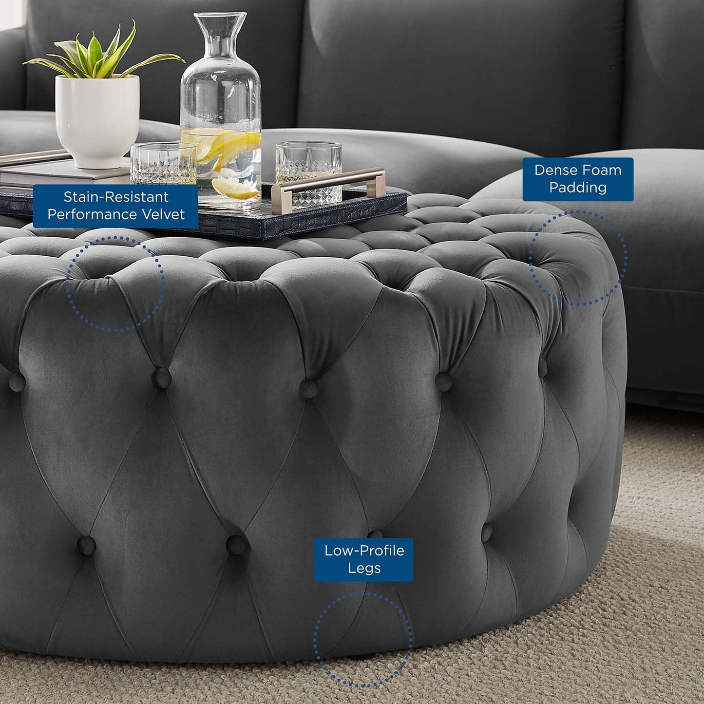 Amour Tufted Button Large Round Performance Velvet Ottoman By Modway | Ottomans | 
