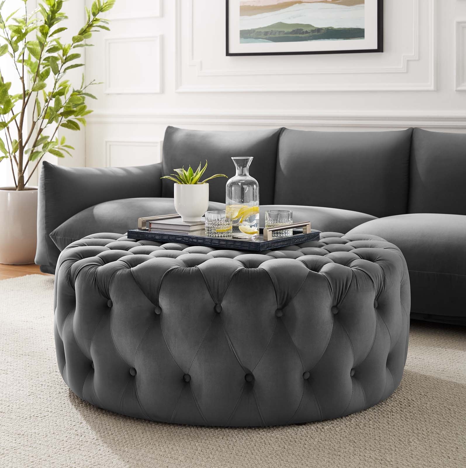 Amour Tufted Button Large Round Performance Velvet Ottoman By Modway | Ottomans | 
