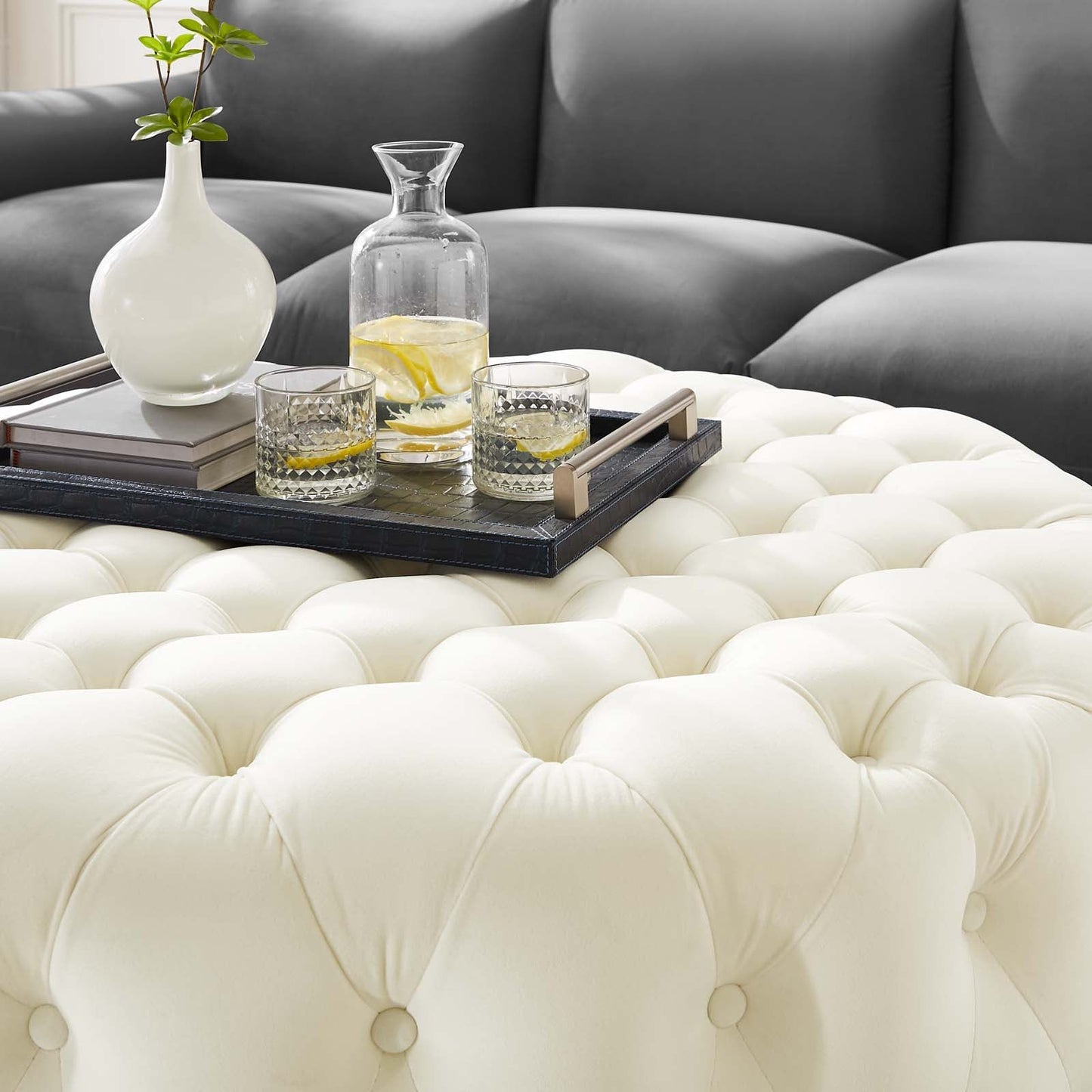 Amour Tufted Button Large Round Performance Velvet Ottoman By Modway | Ottomans | 