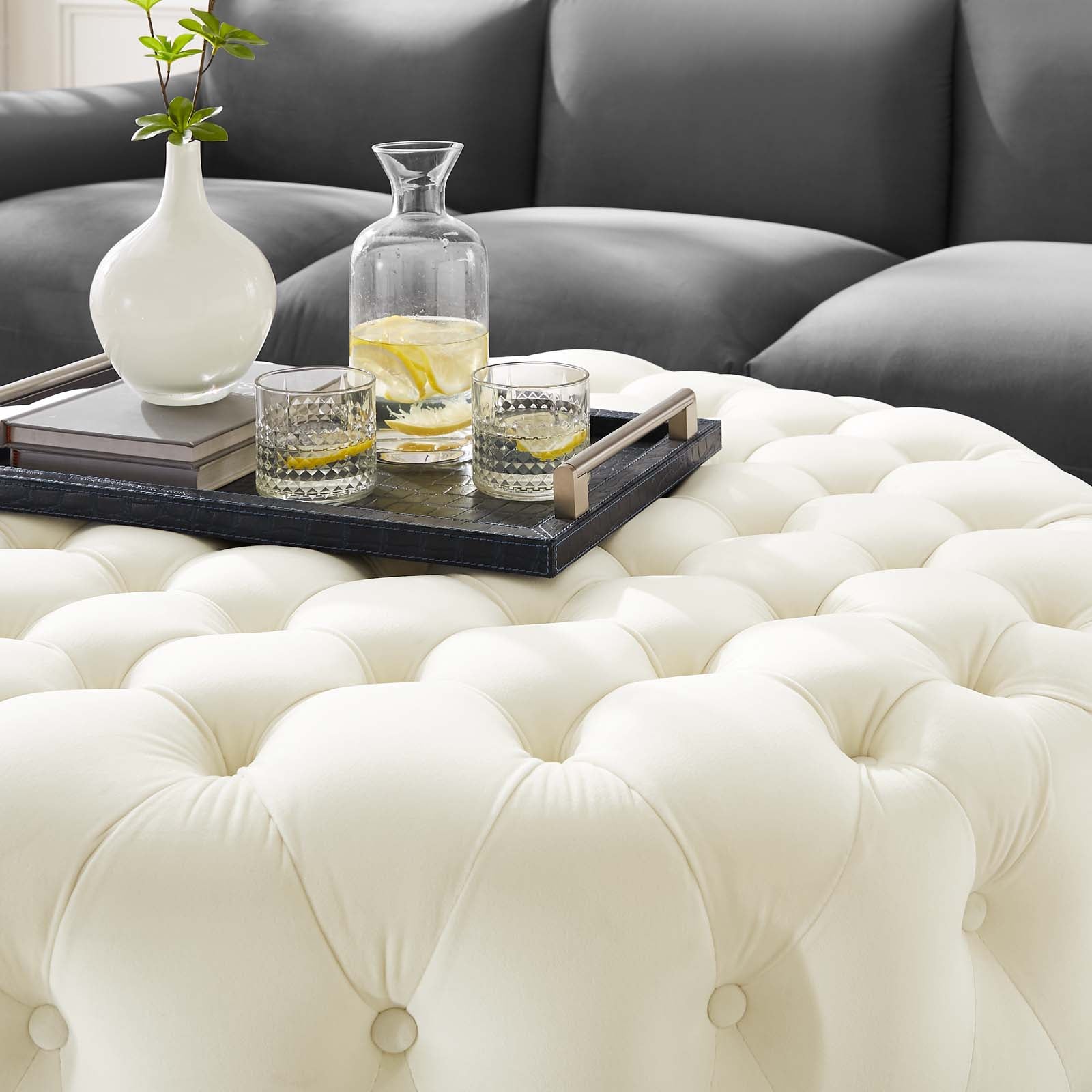 Amour Tufted Button Large Round Performance Velvet Ottoman By Modway | Ottomans | 