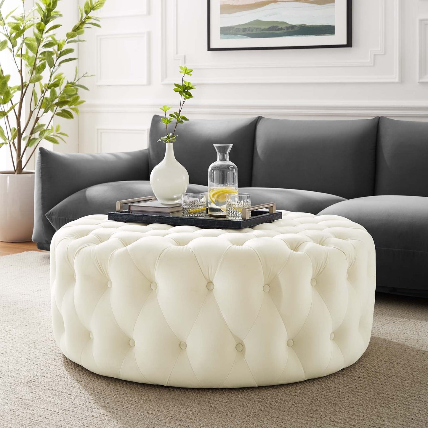 Amour Tufted Button Large Round Performance Velvet Ottoman By Modway | Ottomans | 