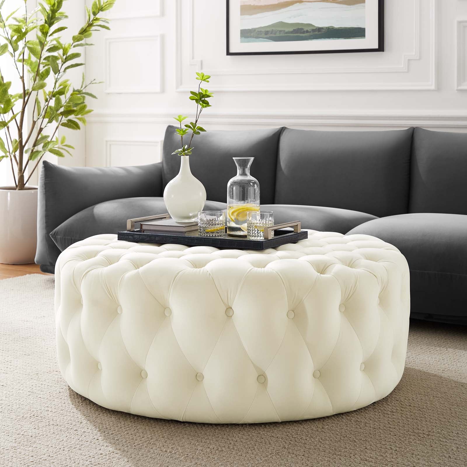 Amour Tufted Button Large Round Performance Velvet Ottoman By Modway | Ottomans | 