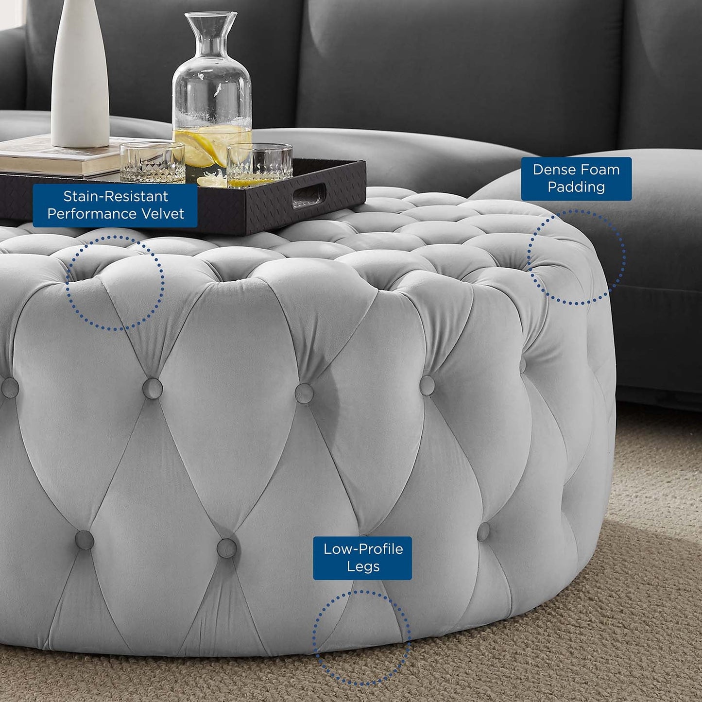 Amour Tufted Button Large Round Performance Velvet Ottoman By Modway | Ottomans | 