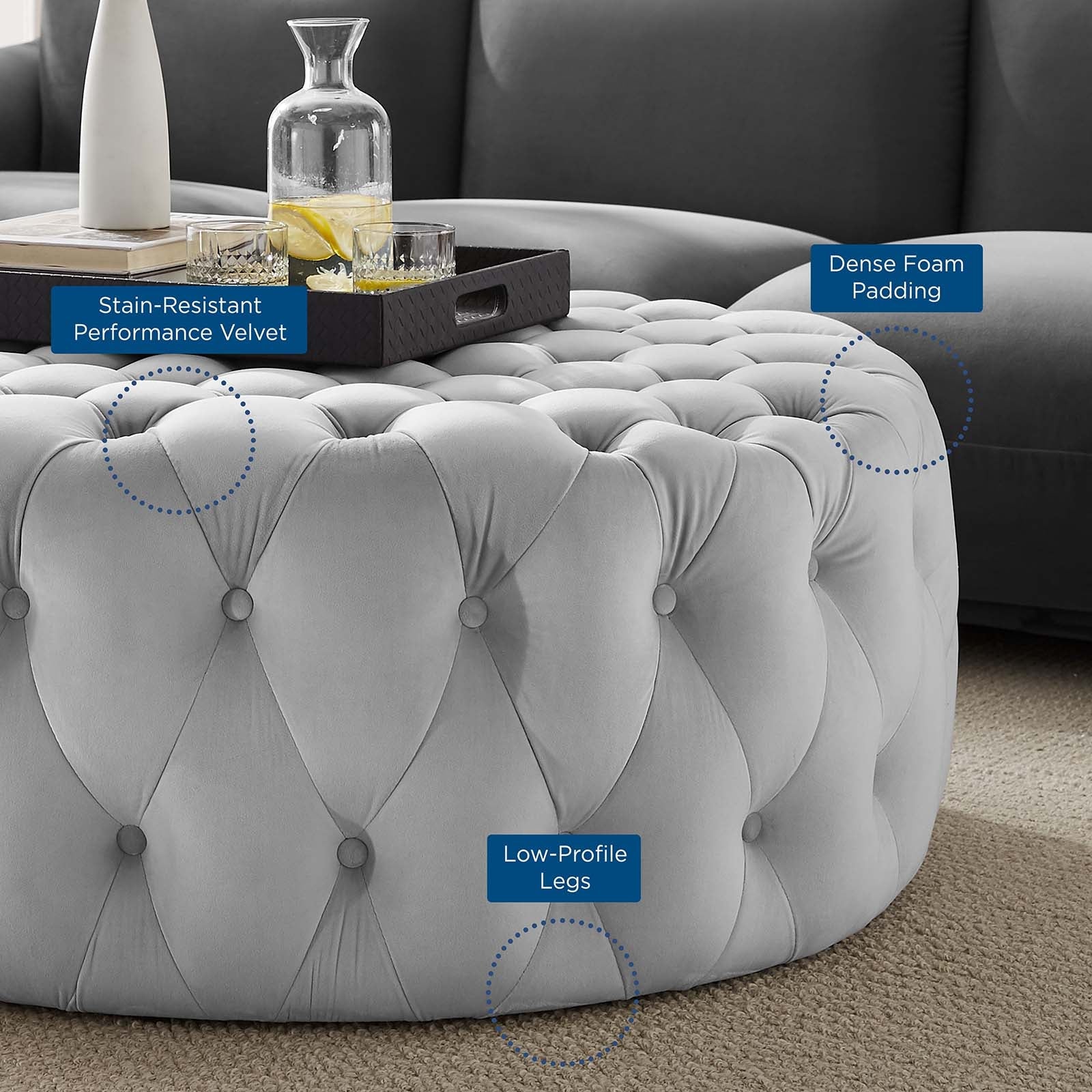 Amour Tufted Button Large Round Performance Velvet Ottoman By Modway | Ottomans | 