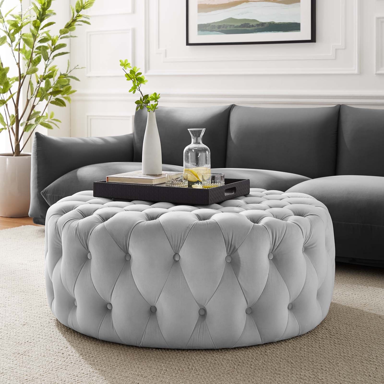 Amour Tufted Button Large Round Performance Velvet Ottoman By Modway | Ottomans | 