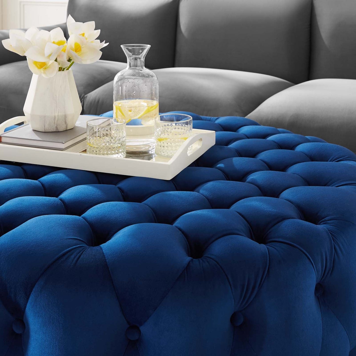 Amour Tufted Button Large Round Performance Velvet Ottoman By Modway | Ottomans | 