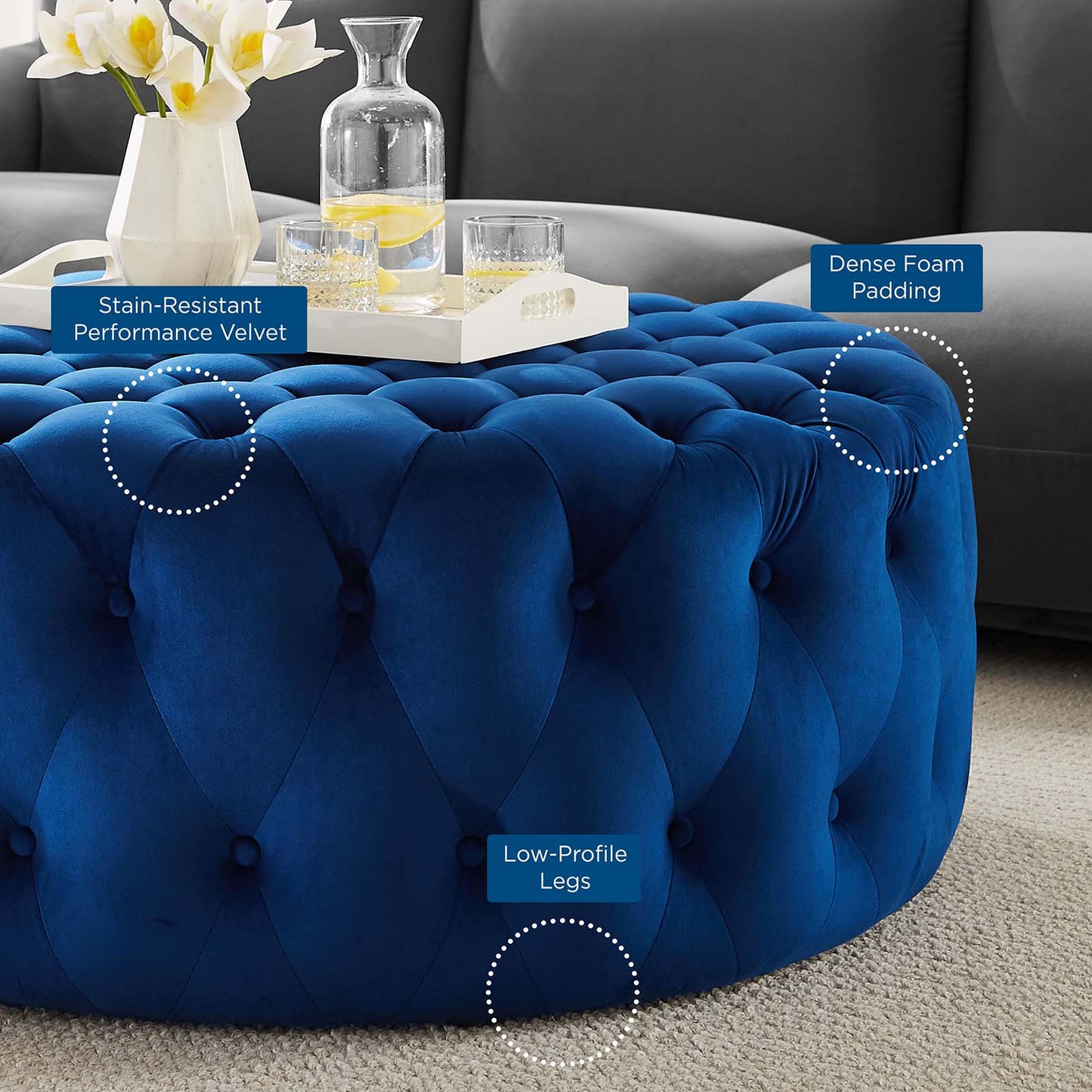 Amour Tufted Button Large Round Performance Velvet Ottoman By Modway | Ottomans | 