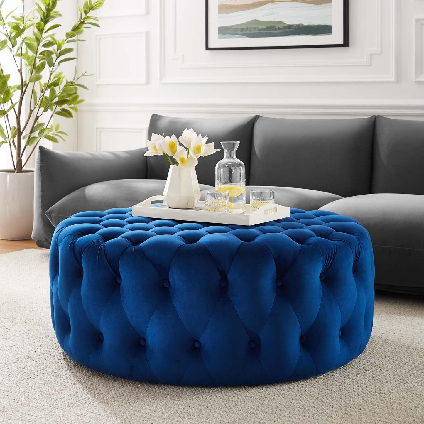 Amour Tufted Button Large Round Performance Velvet Ottoman By Modway | Ottomans | 