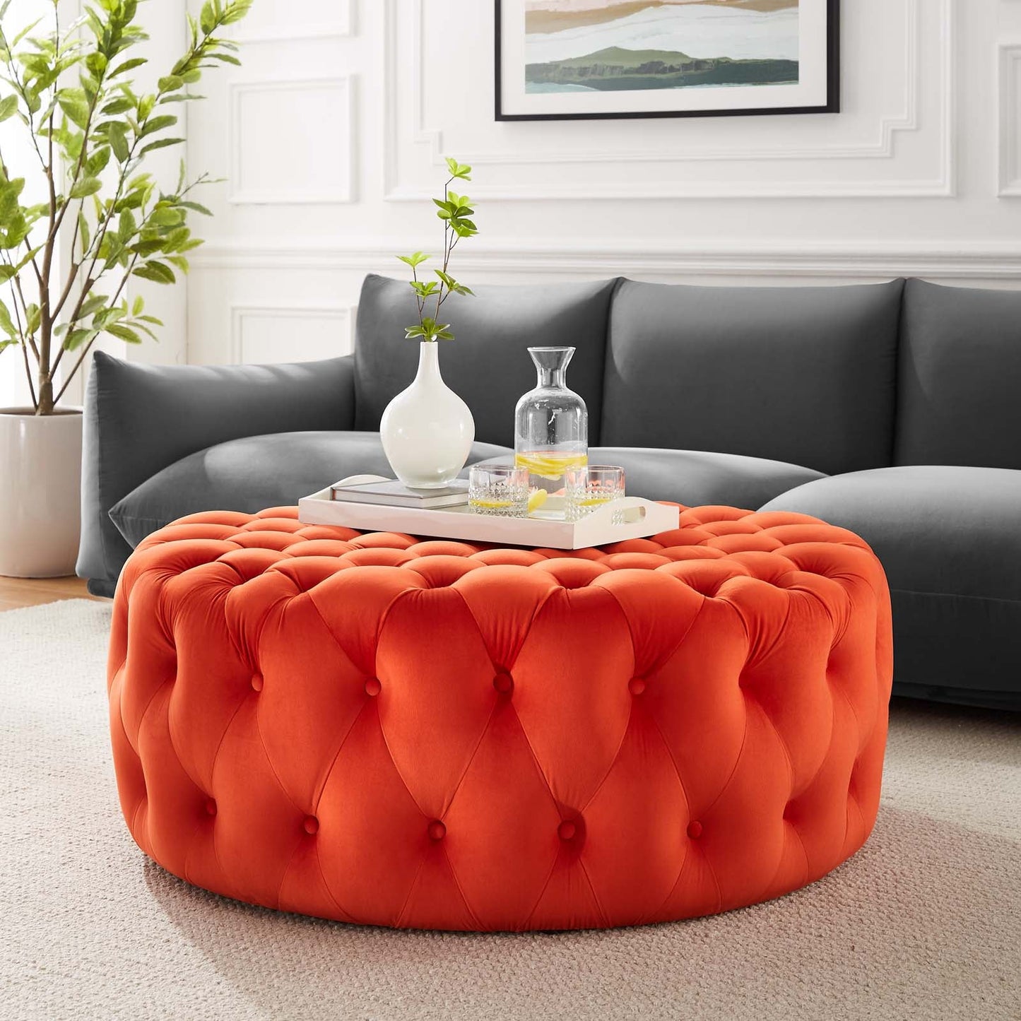 Amour Tufted Button Large Round Performance Velvet Ottoman By Modway | Ottomans | 