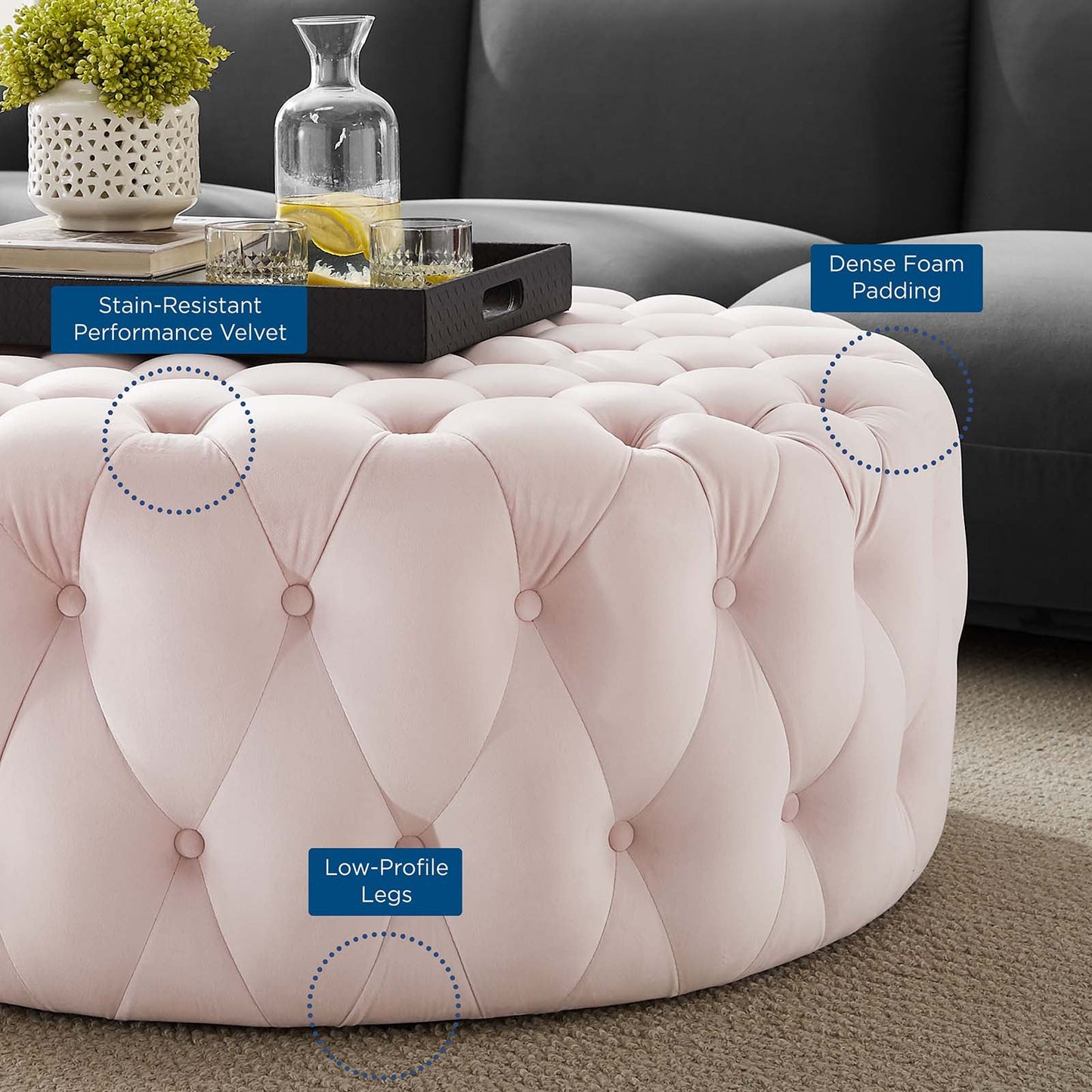 Amour Tufted Button Large Round Performance Velvet Ottoman By Modway | Ottomans | 