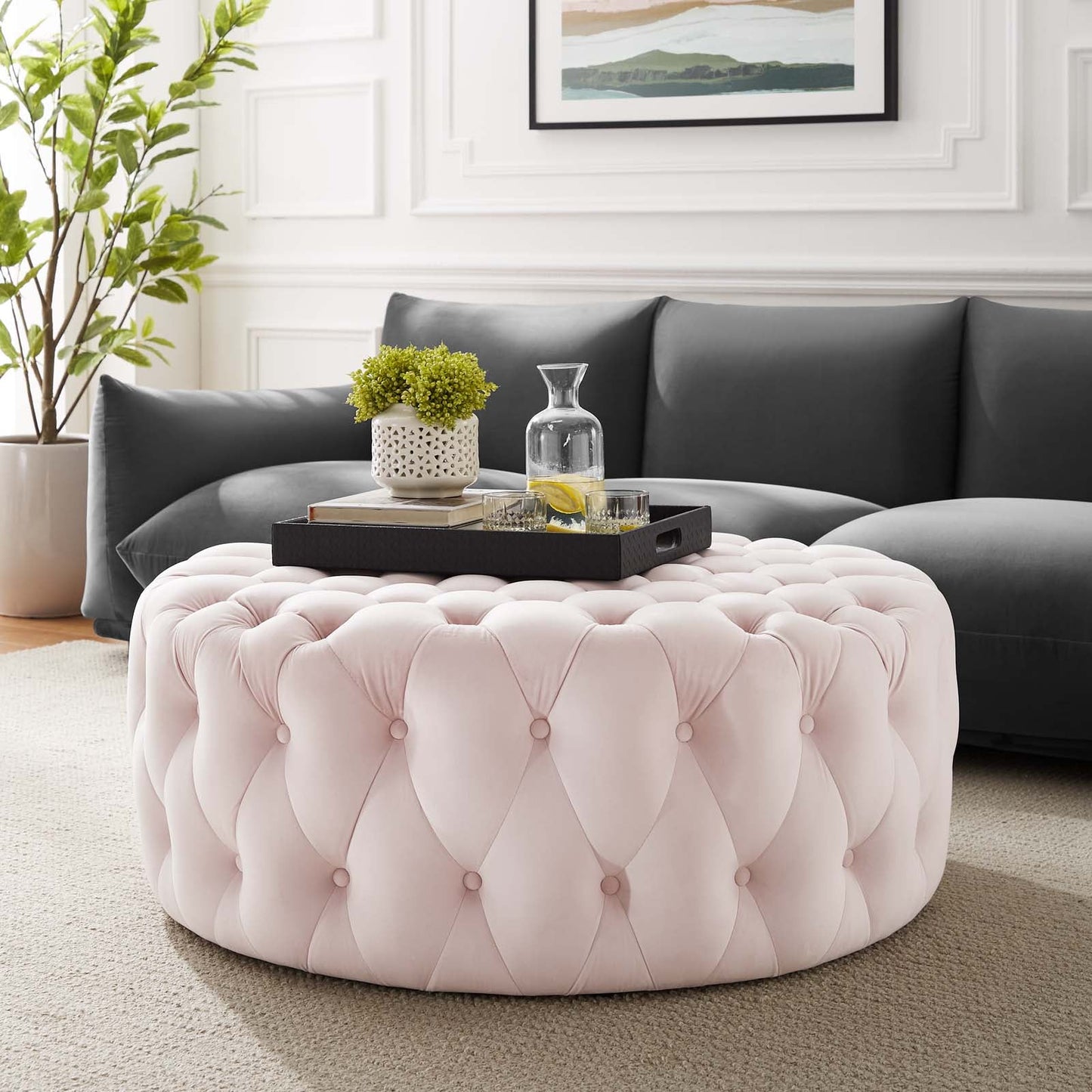 Amour Tufted Button Large Round Performance Velvet Ottoman By Modway | Ottomans | 