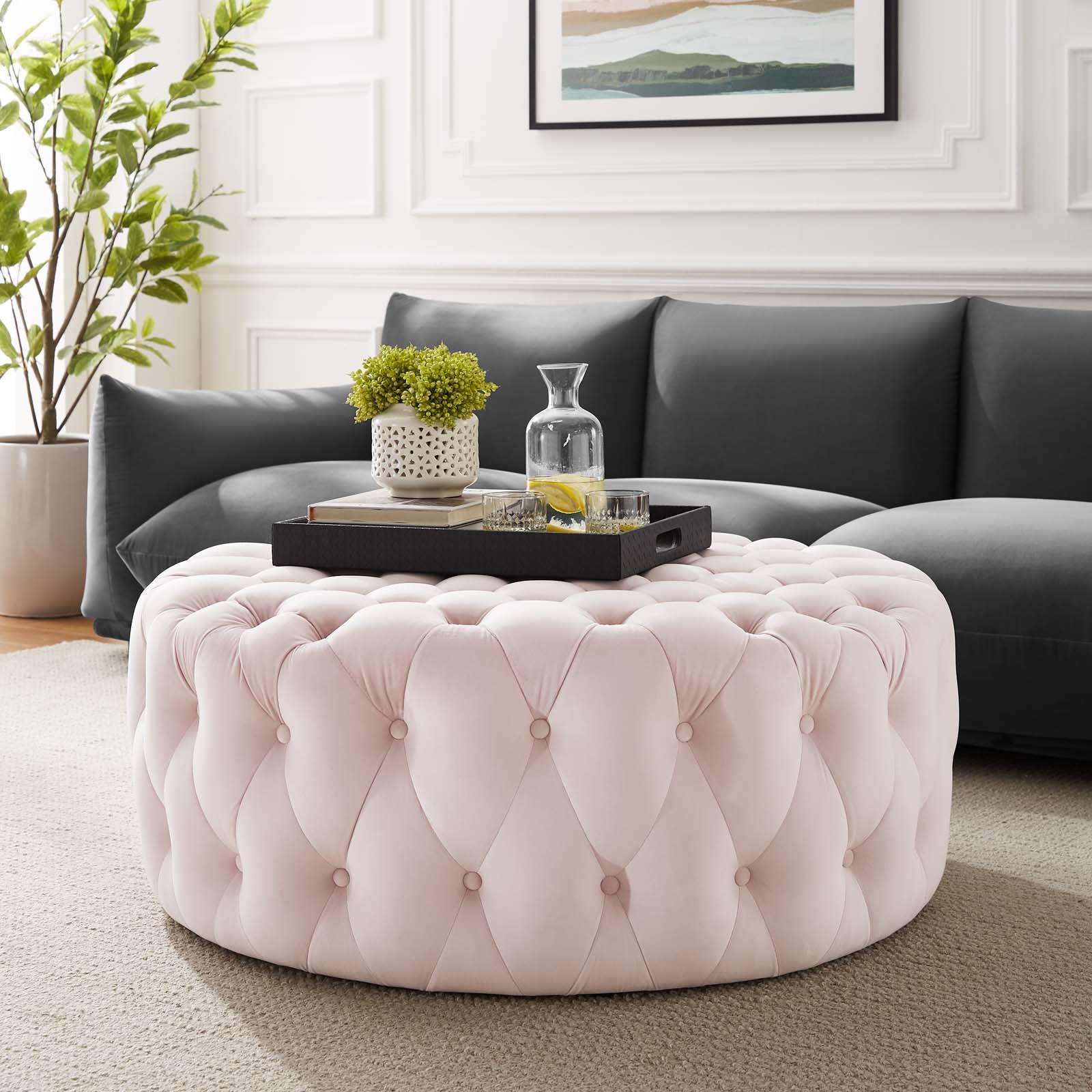 Amour Tufted Button Large Round Performance Velvet Ottoman By Modway | Ottomans | 