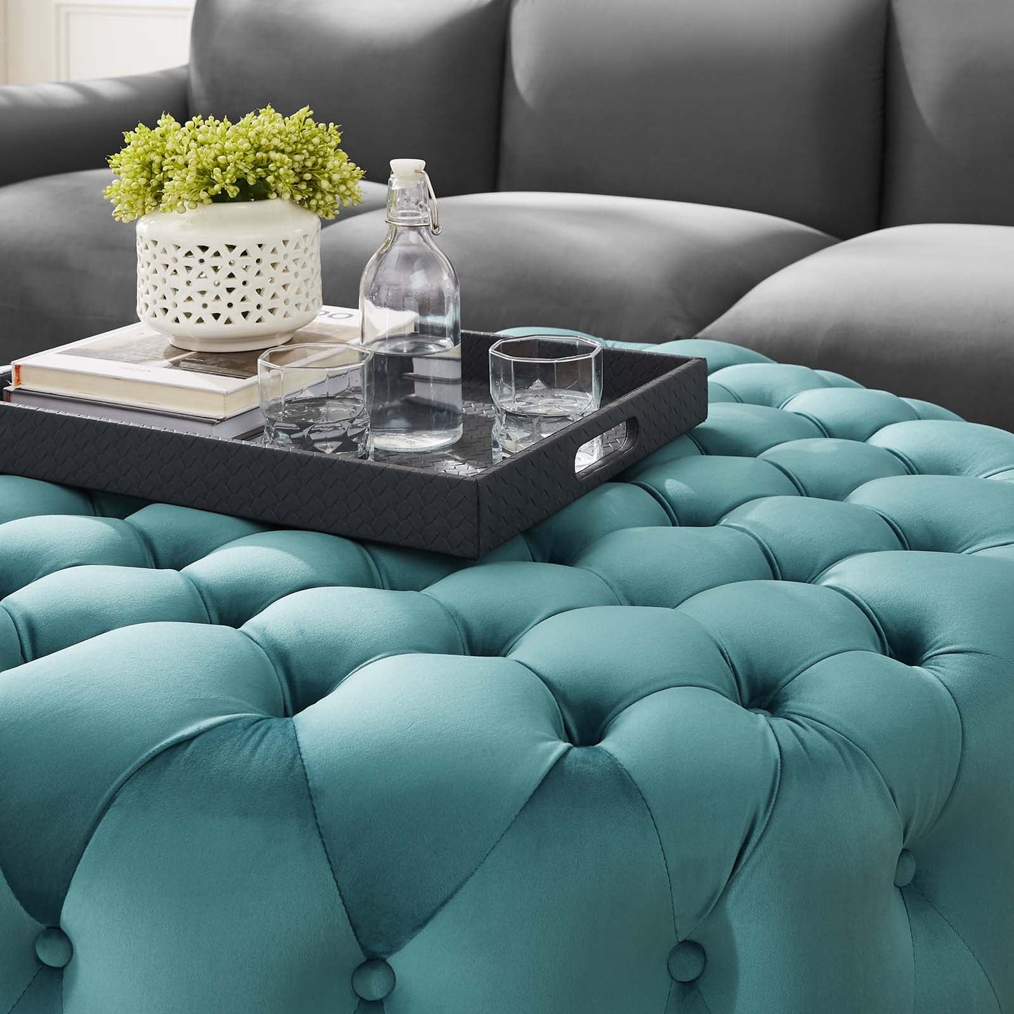 Amour Tufted Button Large Round Performance Velvet Ottoman By Modway | Ottomans | 