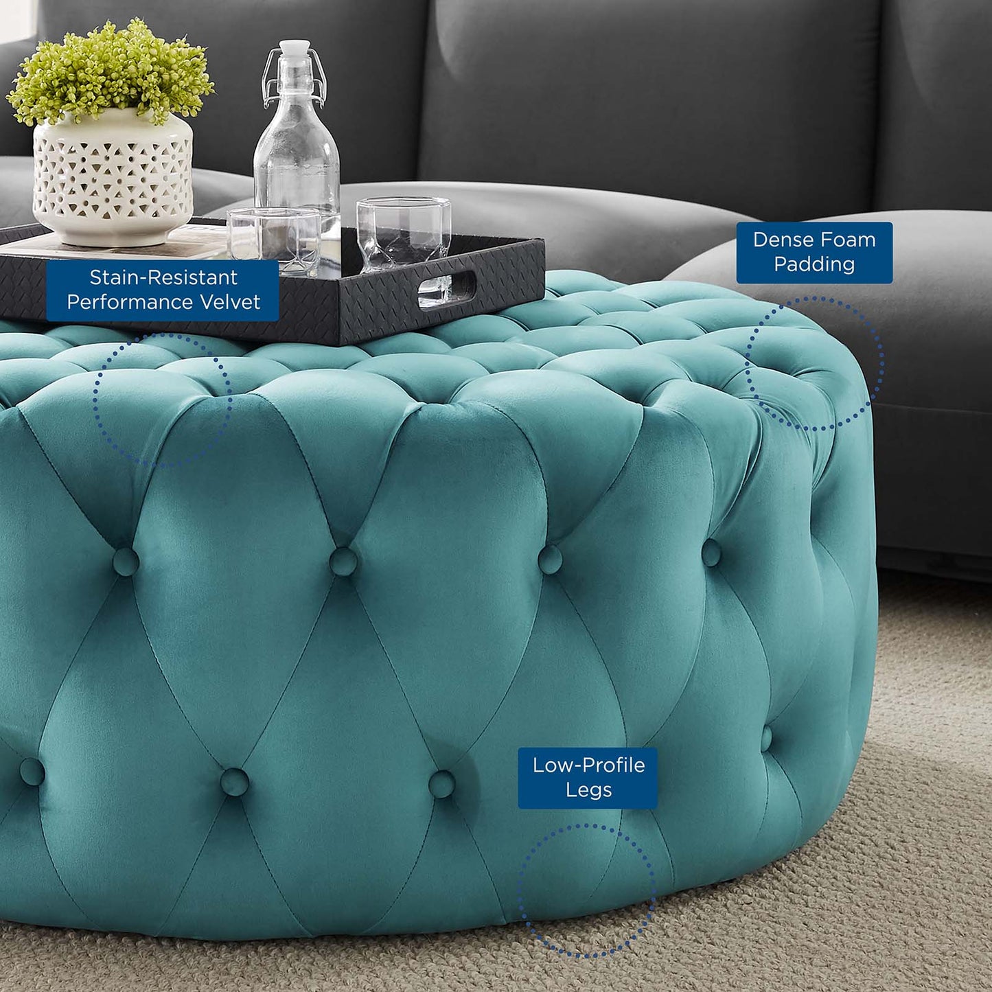 Amour Tufted Button Large Round Performance Velvet Ottoman By Modway | Ottomans | 